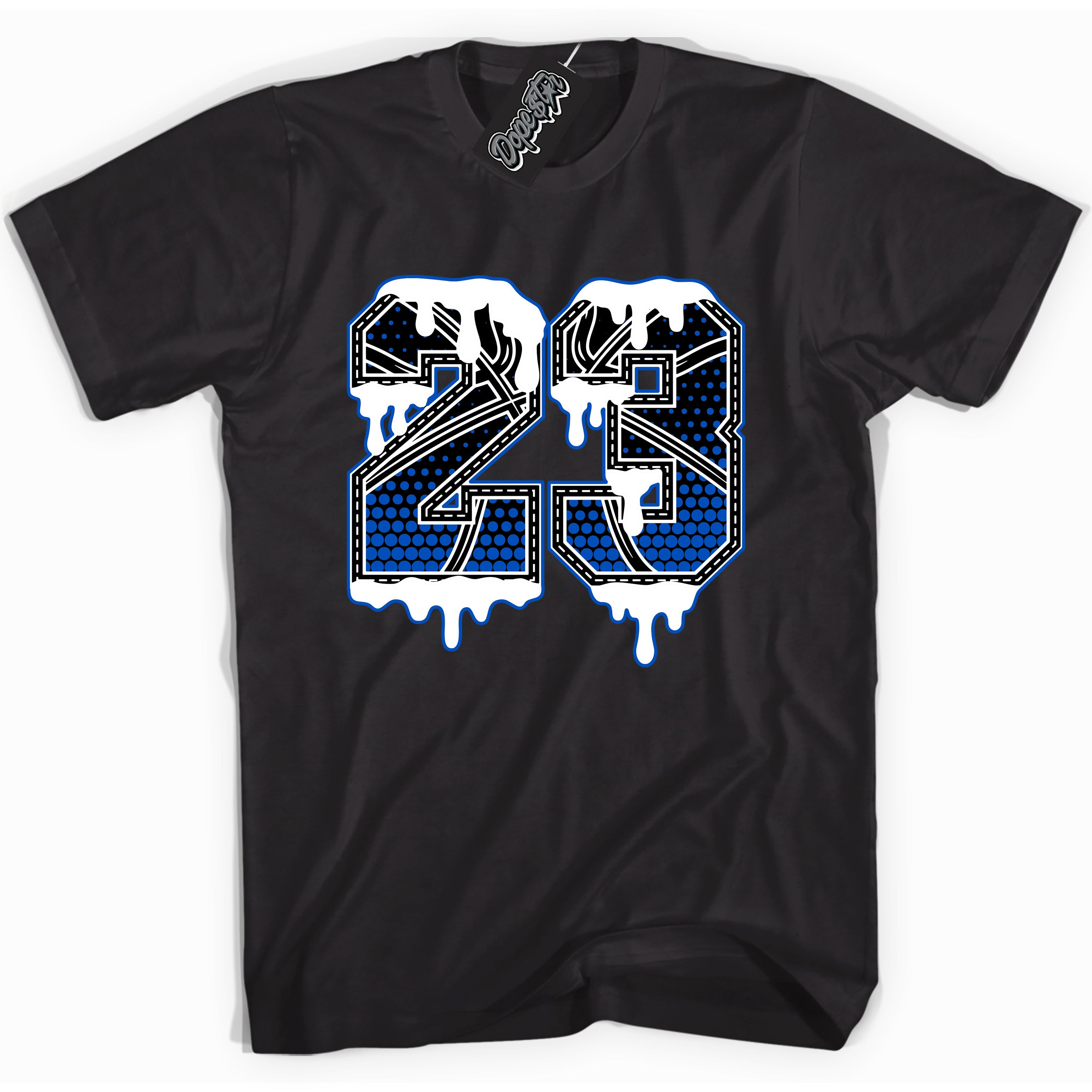 Cool Black graphic tee with "23 Ball" design, that perfectly matches Royal Reimagined 1s sneakers