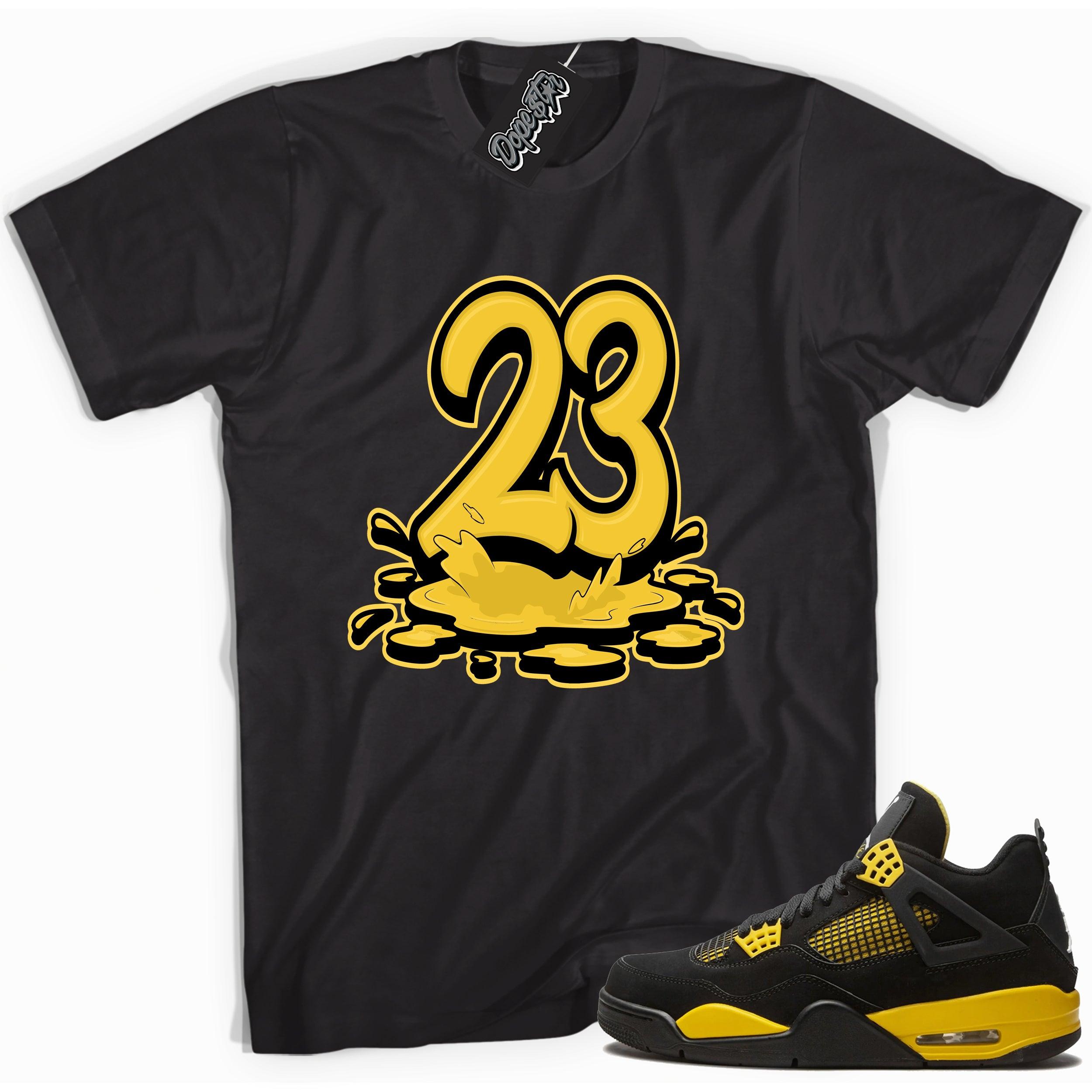 Cool black graphic tee with '23' print, that perfectly matches Air Jordan 4 Thunder sneakers