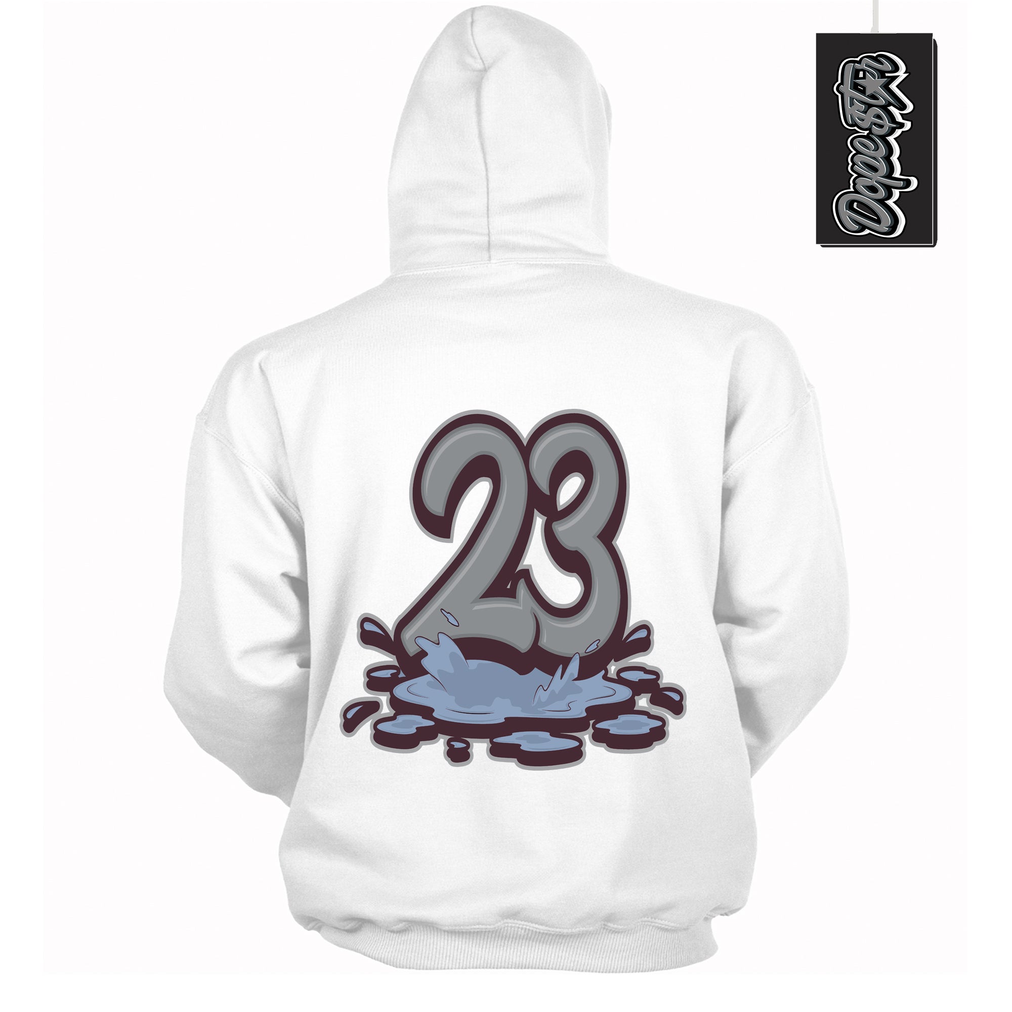 Cool White Hoodie with “ 23 Melting ” design that Perfectly Matches Burgundy 5s Sneakers.