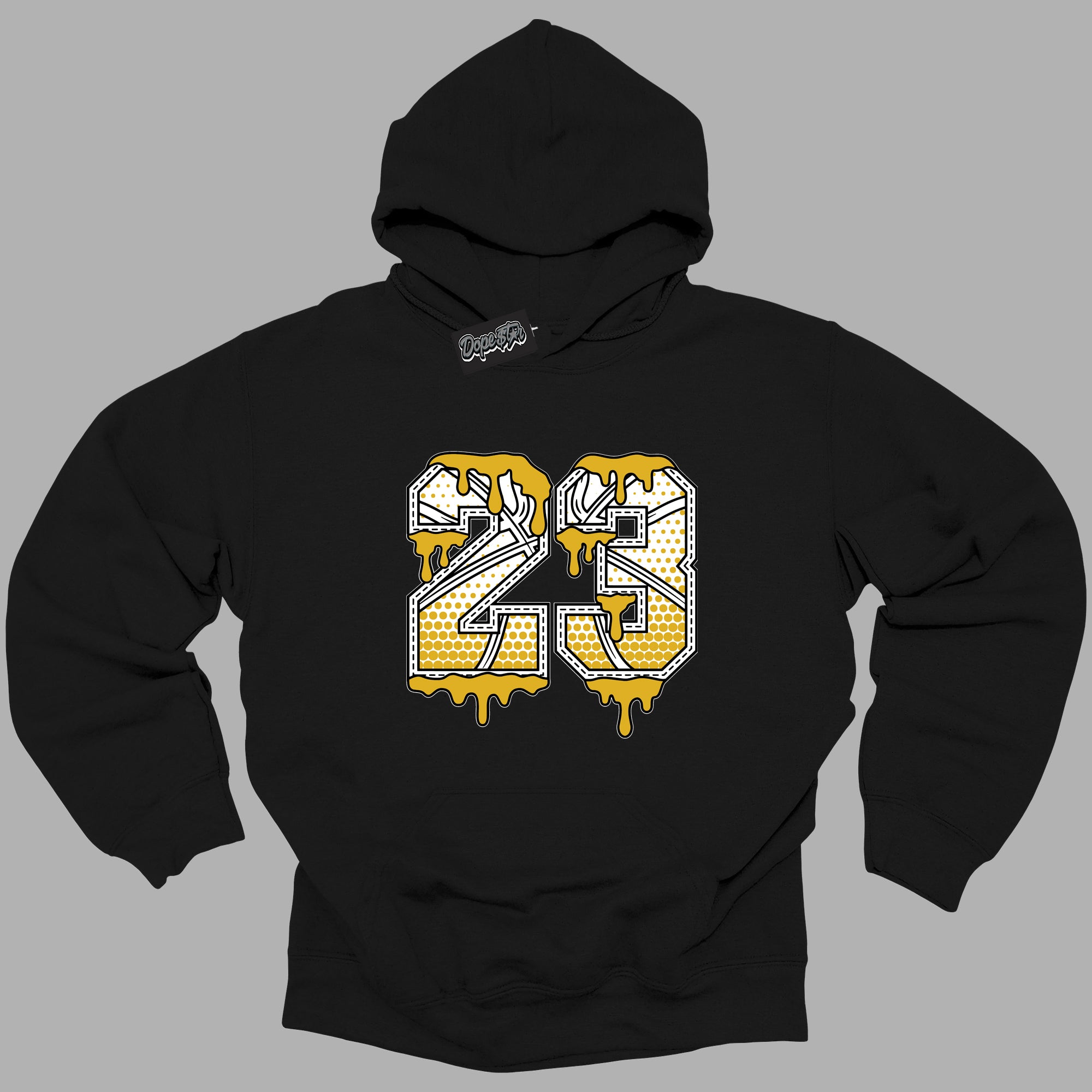 Cool Black Hoodie with “ 23 Ball ” design that Perfectly Matches Yellow Ochre 6s Sneakers.