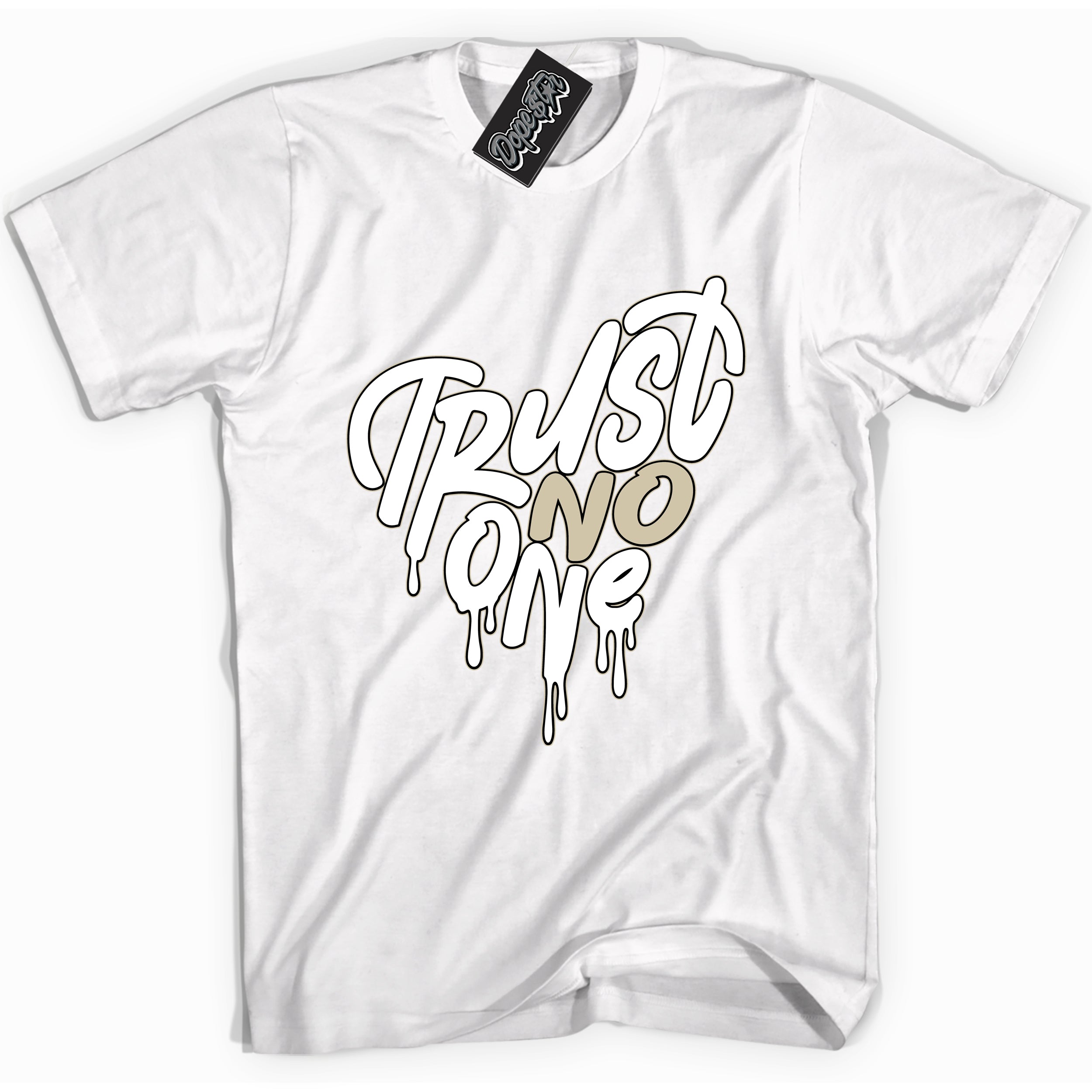 Cool White Shirt with “ Trust No One Heart” design that perfectly matches Gratitude 11s Sneakers.