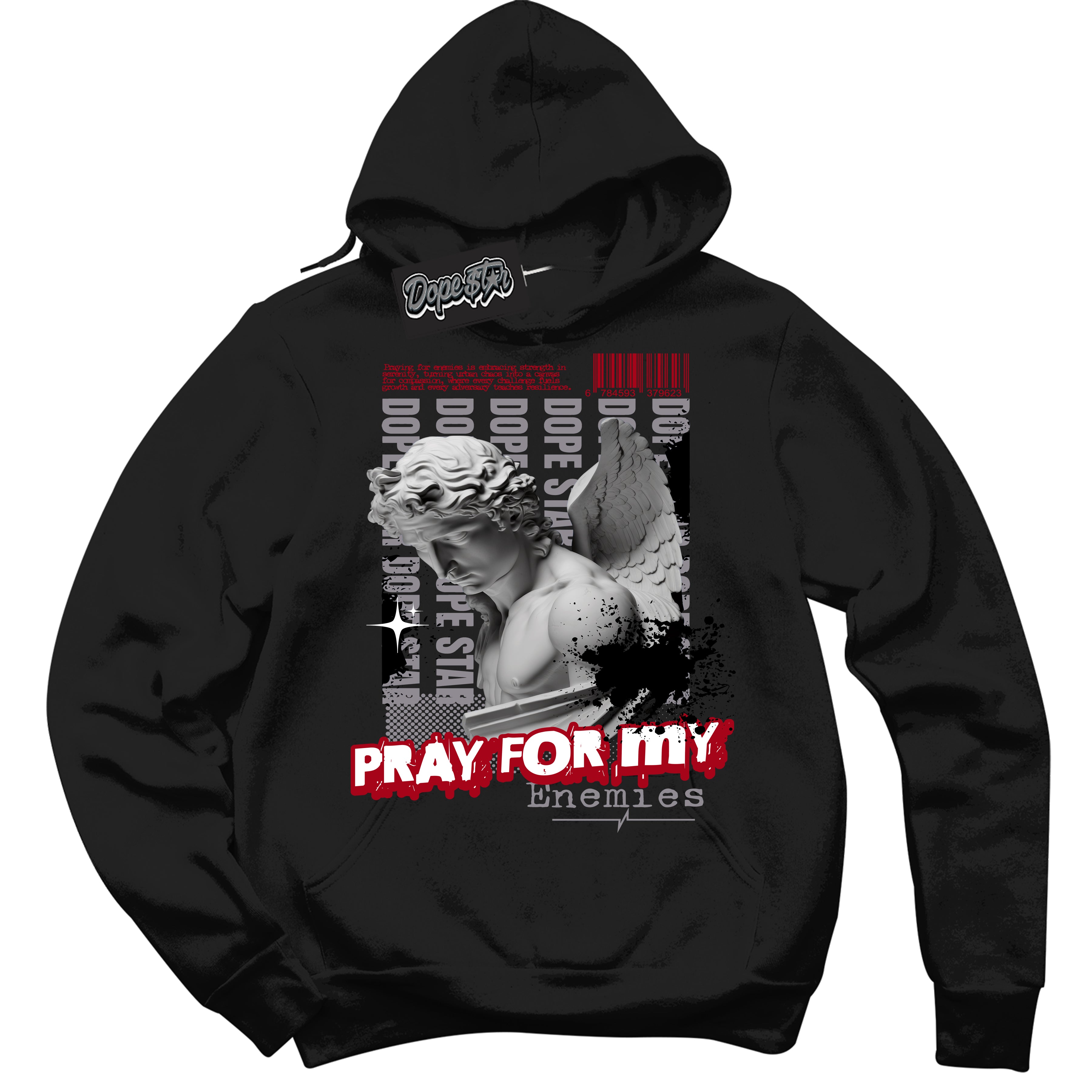 Cool Black Hoodie with “ Pray Enemies ” design that Perfectly Matches Bred Reimagined 4s Sneakers.