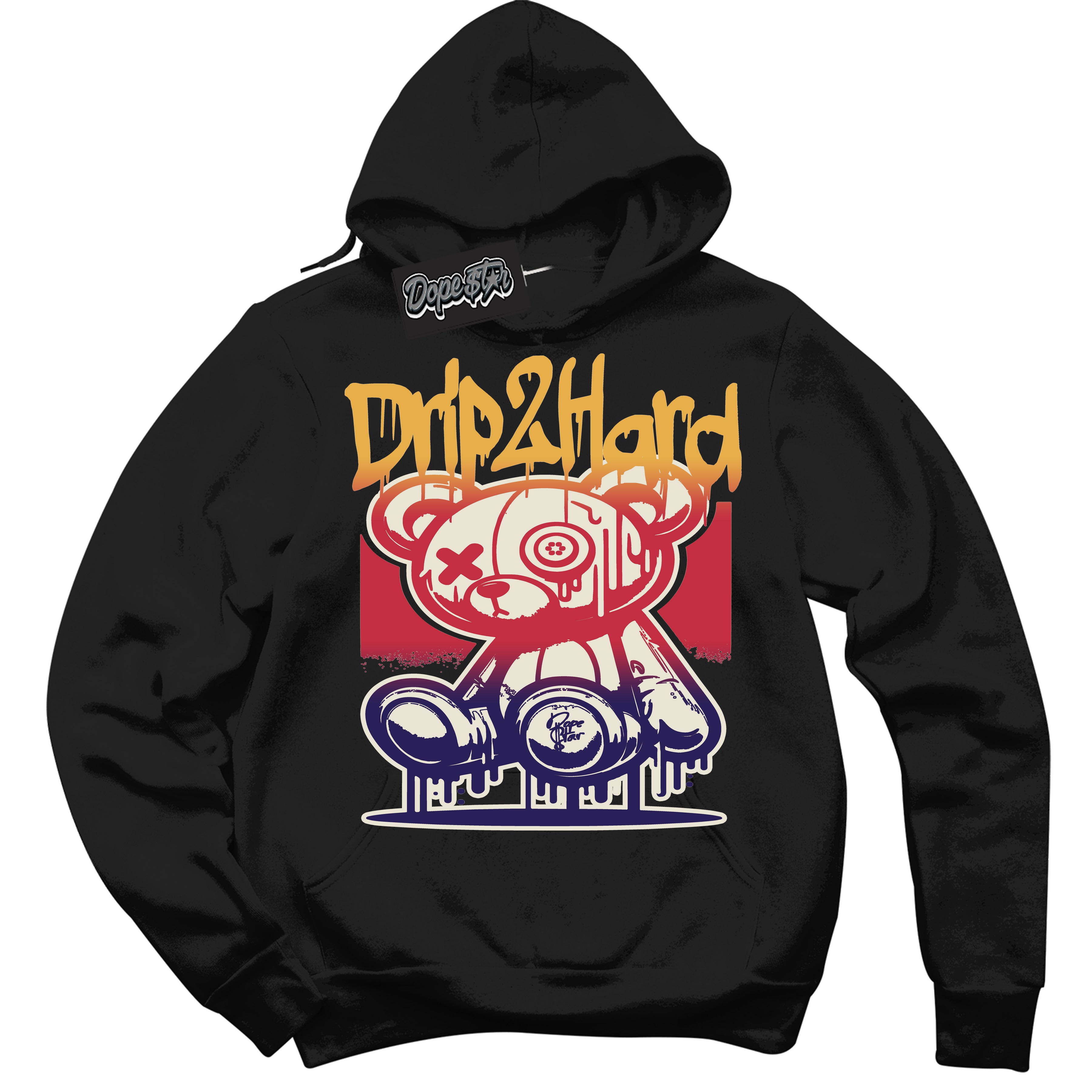Cool Black Hoodie with “ Drip 2 Hard ” design that Perfectly Matches J Balvin Sunset 3s Jordans.