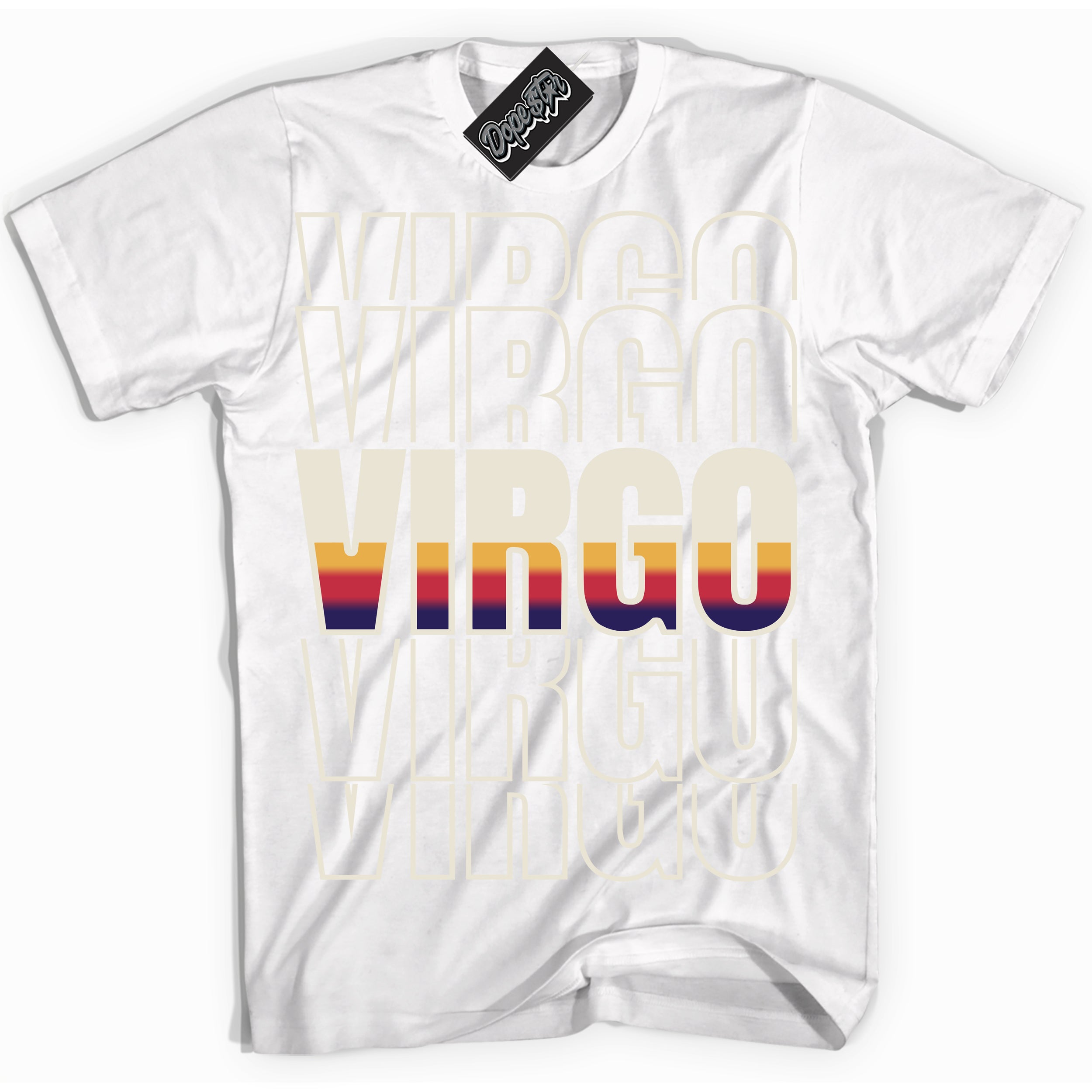 Cool White Shirt with “ Virgo” design that perfectly matches J Balvin Sunset 3s Jordans.