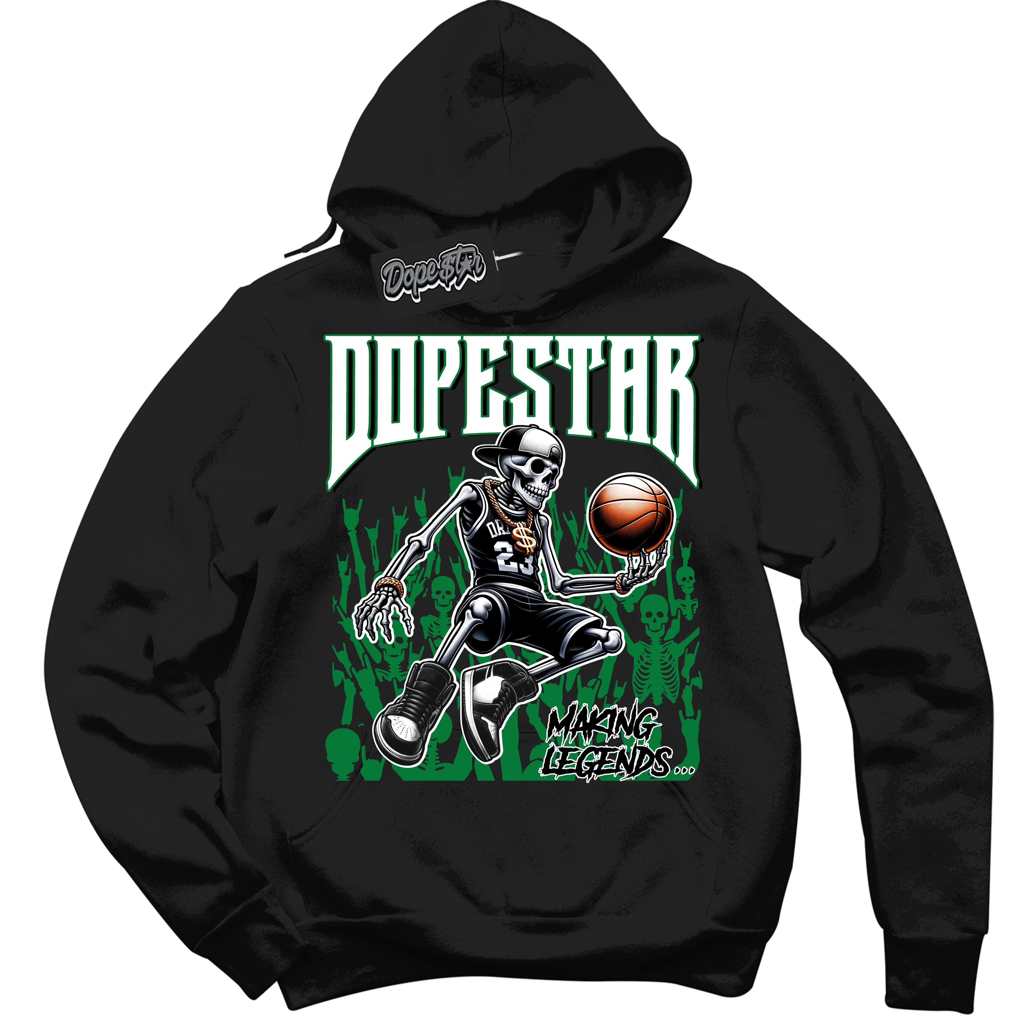 Cool Black Hoodie with “ Making Legends ” design that Perfectly Matches Lucky Green 5s Sneakers.