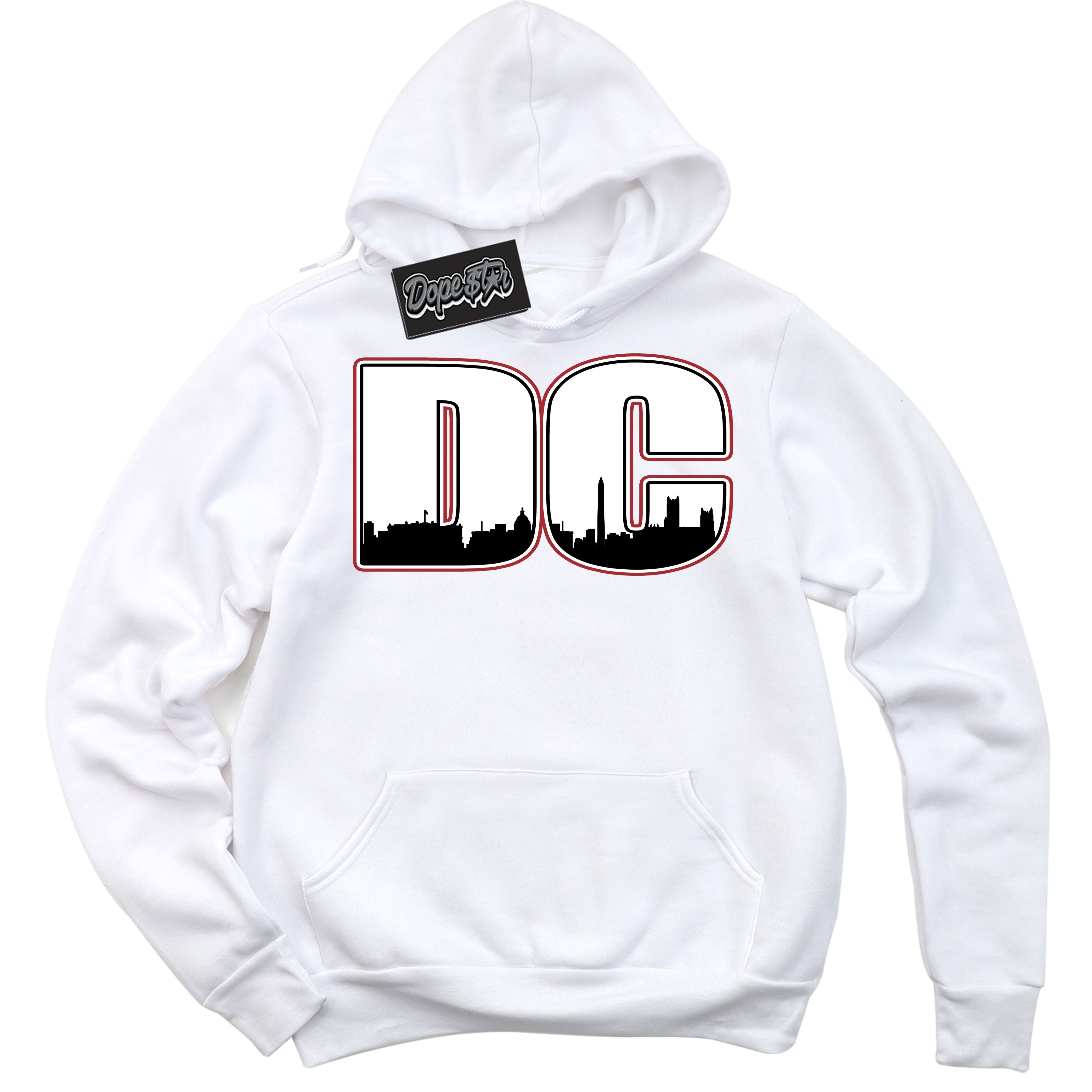 Cool White Hoodie with “ DC ” design that Perfectly Matches Taxi Flip 12s Sneakers.
