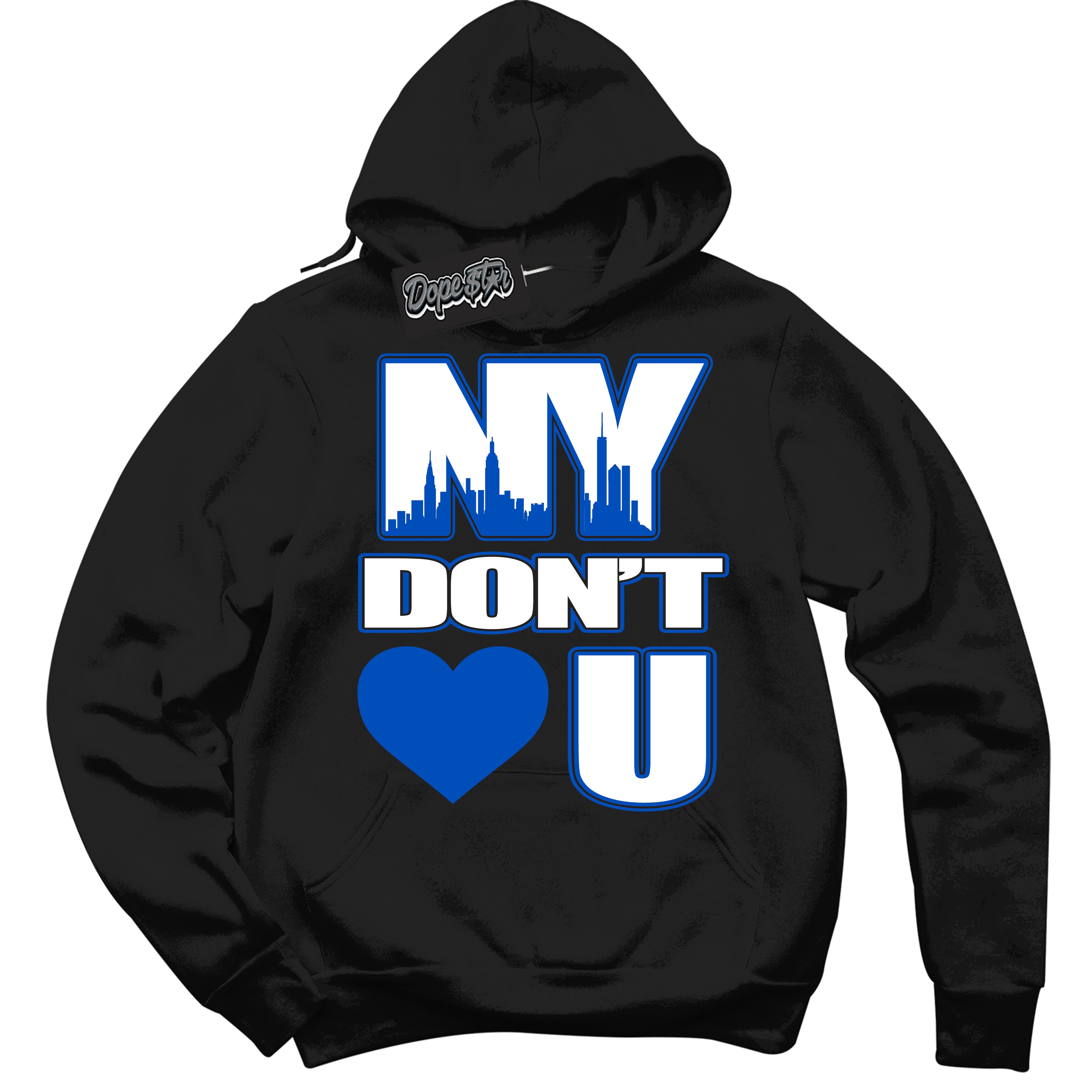Cool Black Hoodie with “ NY Don't Love You ” design that Perfectly Matches Quai 54 1s Sneakers.