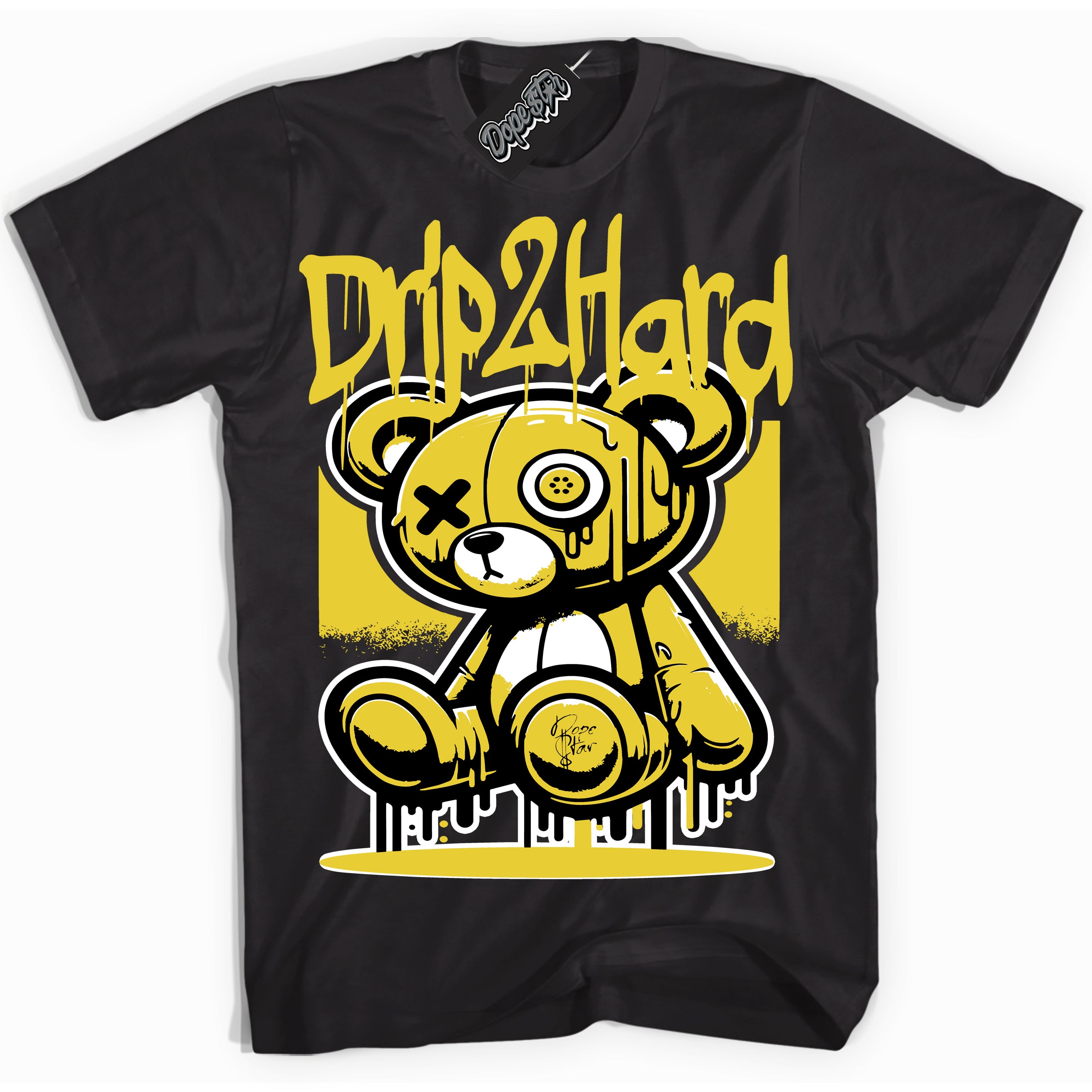 Cool Black Shirt with “ Drip 2 Hard” design that perfectly matches Vivid Sulfur 4s Jordans.