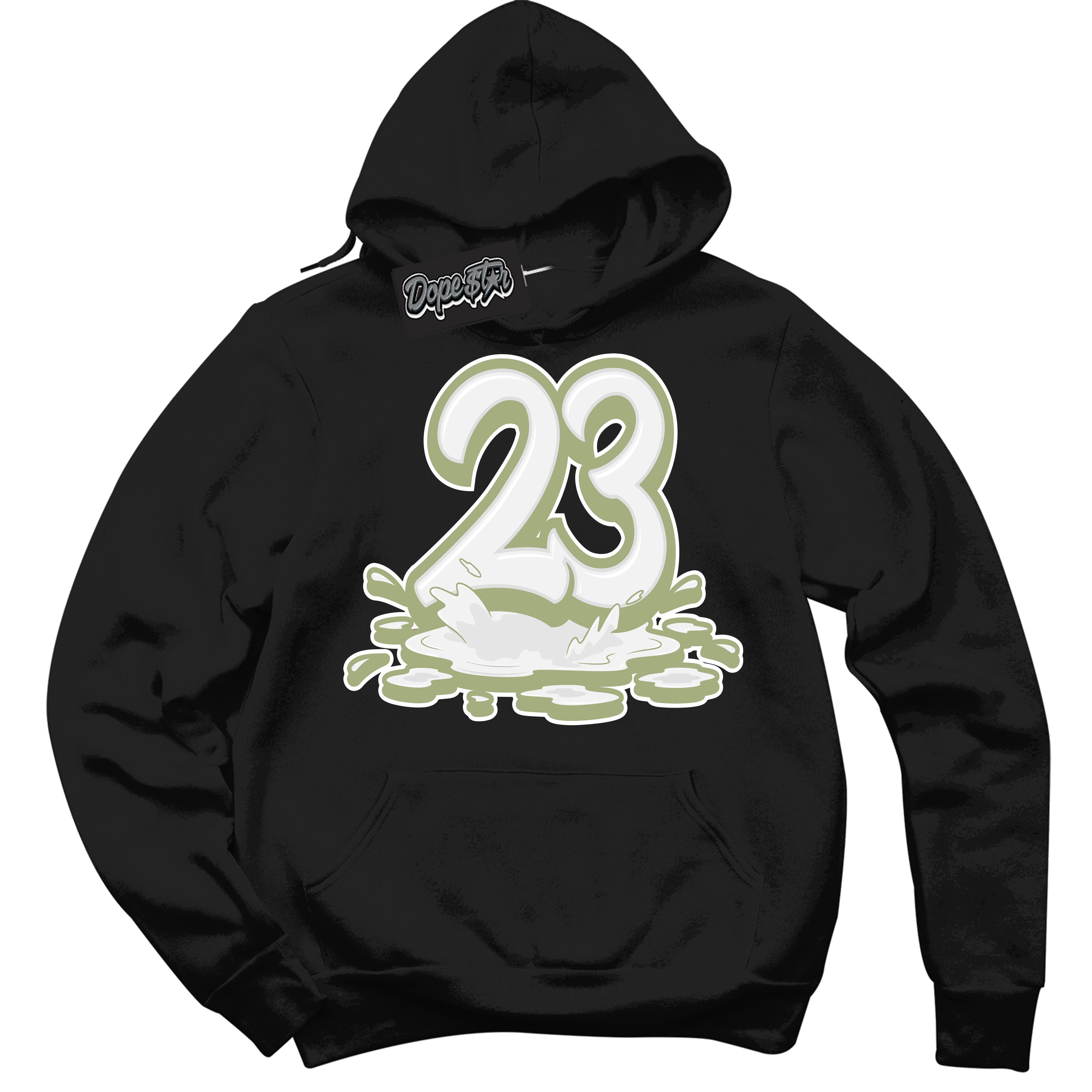 Cool Black Hoodie with “ 23 Melting ” design that Perfectly Matches Safari Oil Green Dunk.