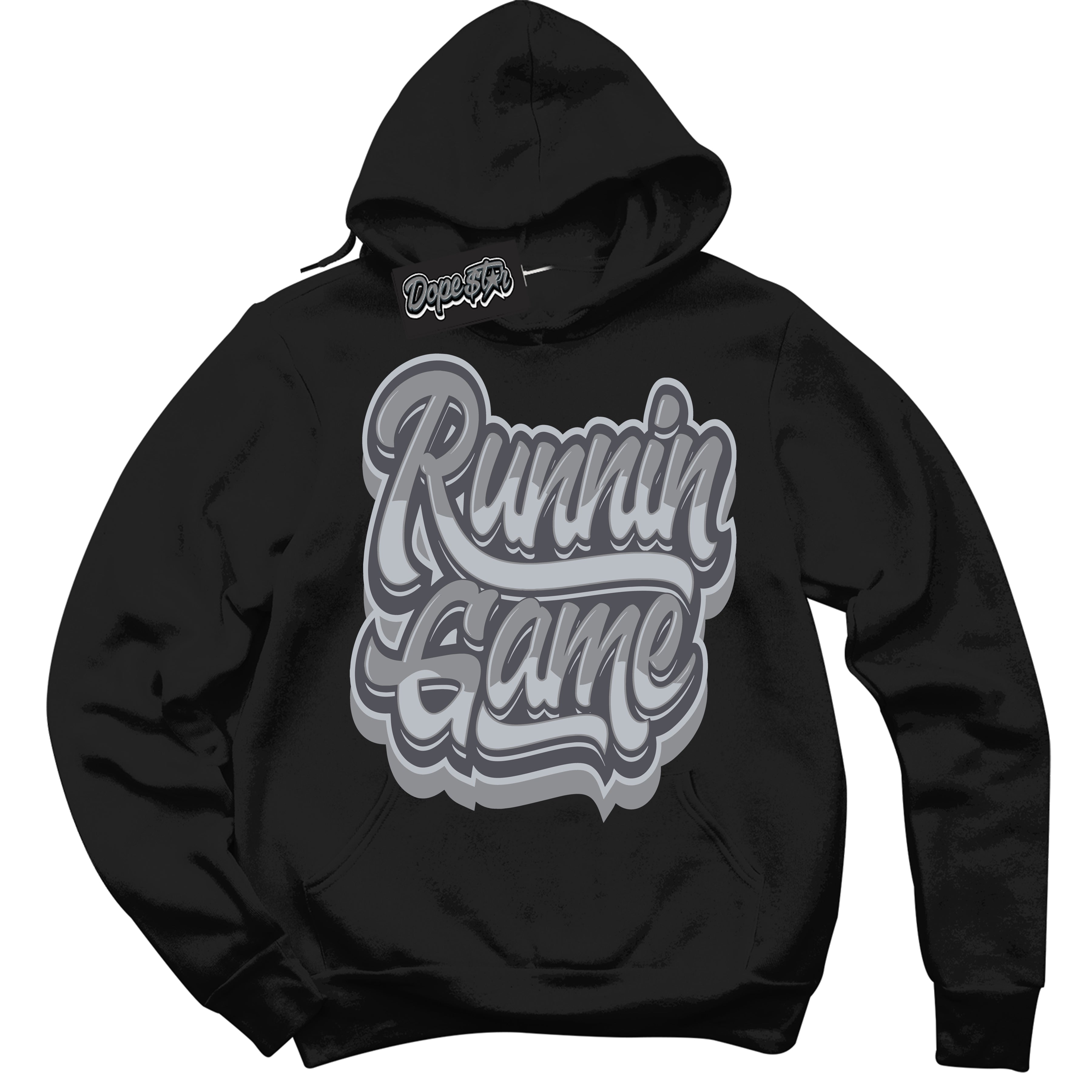 Cool Black Hoodie with “ Running Game ” design that Perfectly Matches Paris Olympics Wet Cement 4s Jordans.