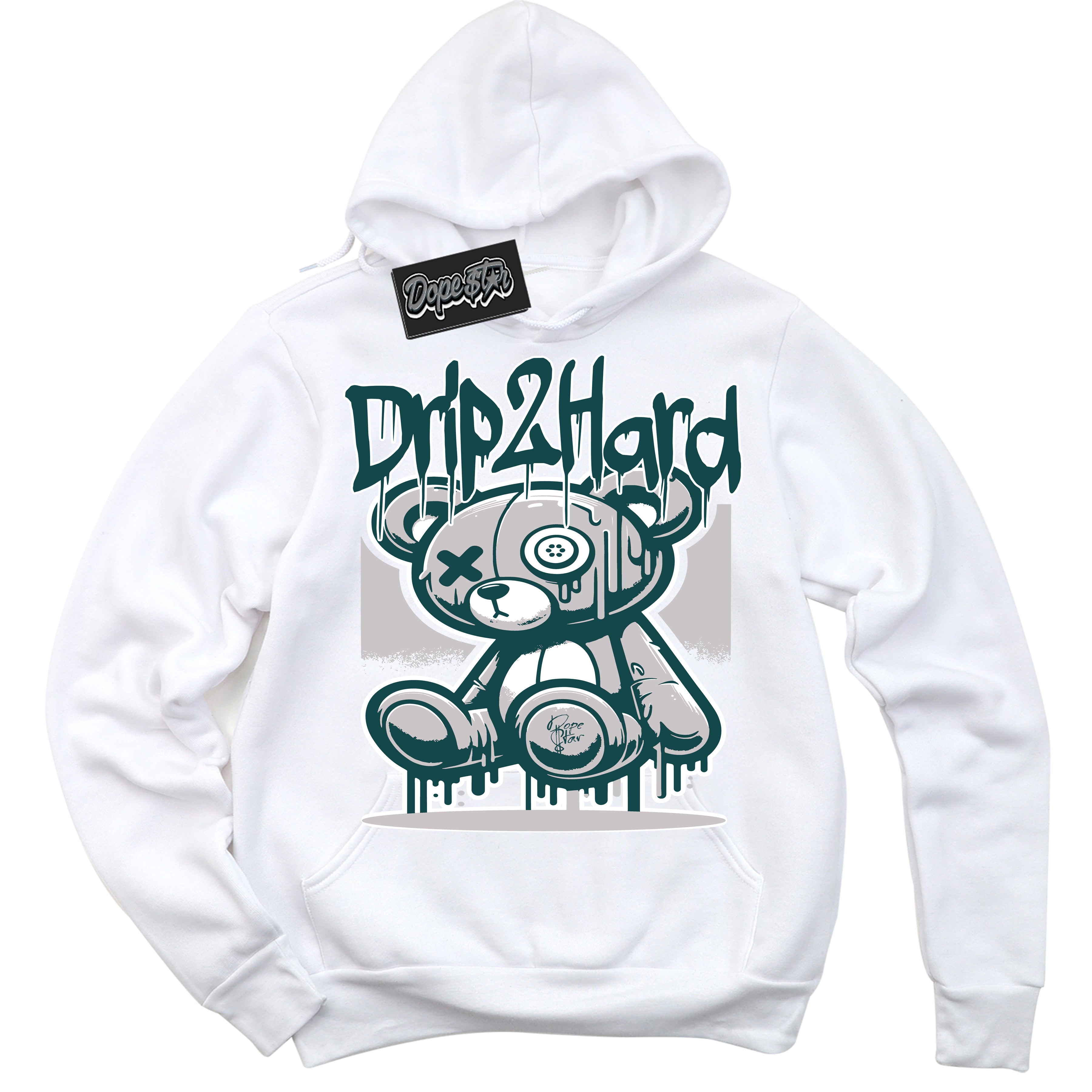 Cool White Hoodie with “ Drip 2 Hard ” design that Perfectly Matches Oxidized Green 4s Jordans.