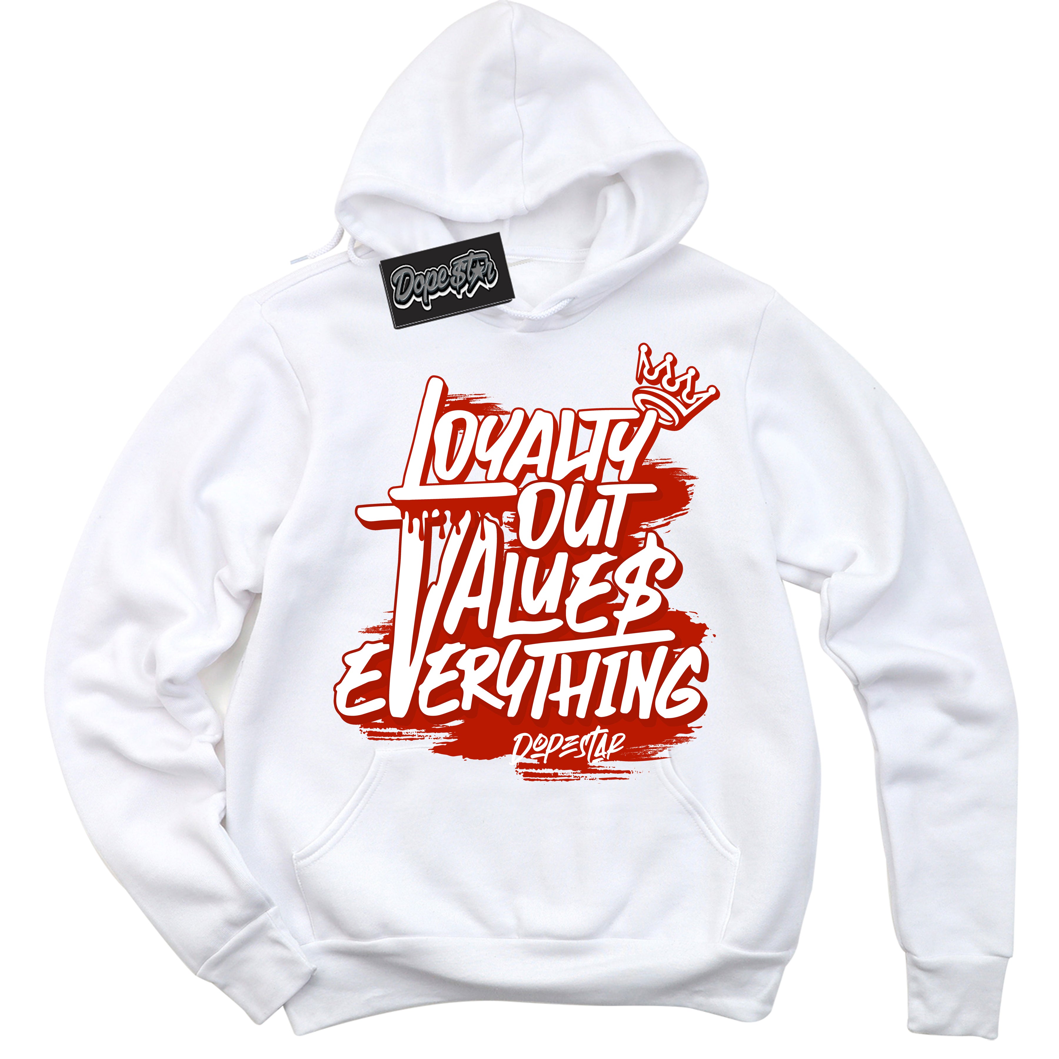 Cool White Hoodie with “ Loyalty Out Values Everything ” design that Perfectly Matches Cherry 11s Sneakers.