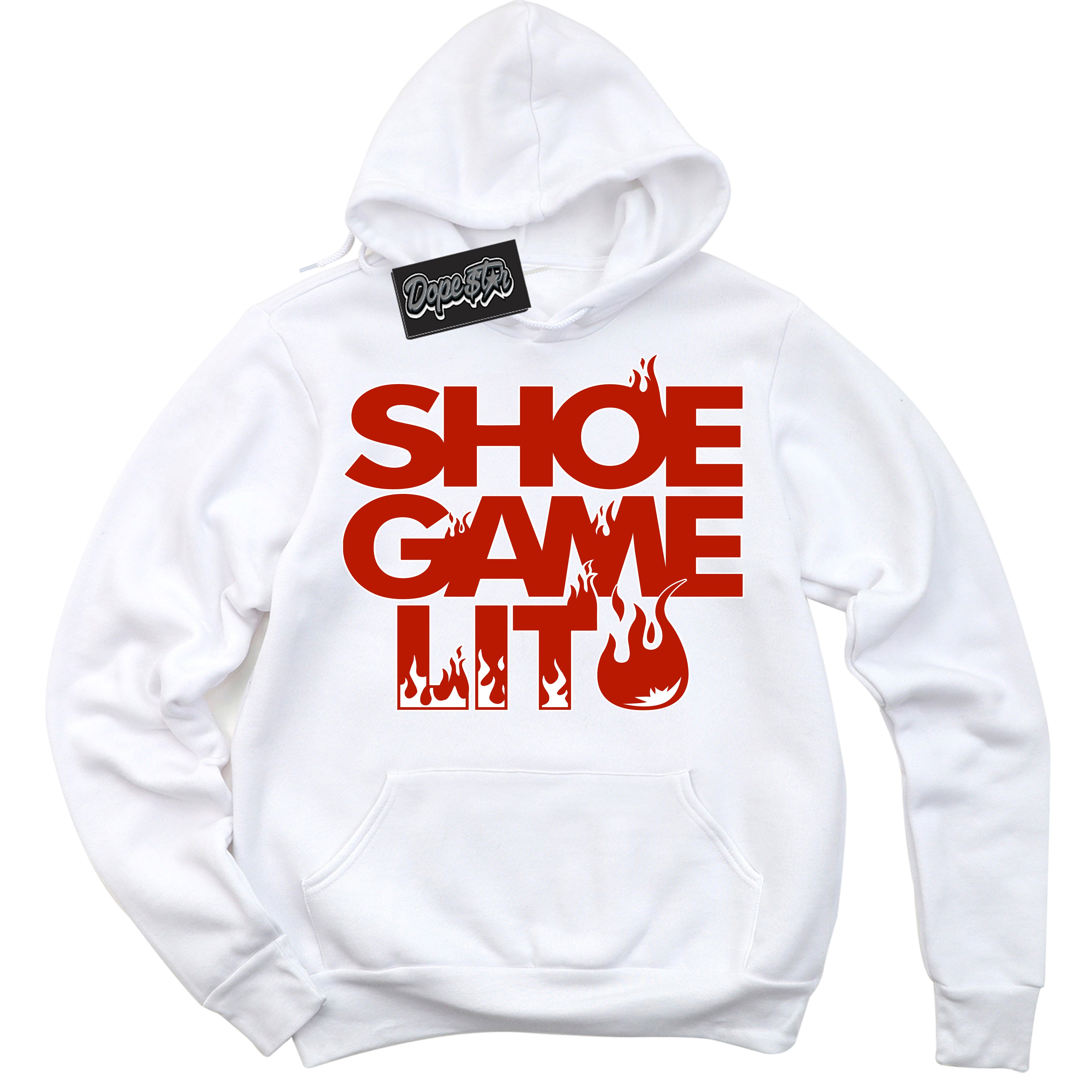 Cool White Hoodie with “ Shoe Game Lit '' design that Perfectly Matches Cherry 11s Sneakers.
