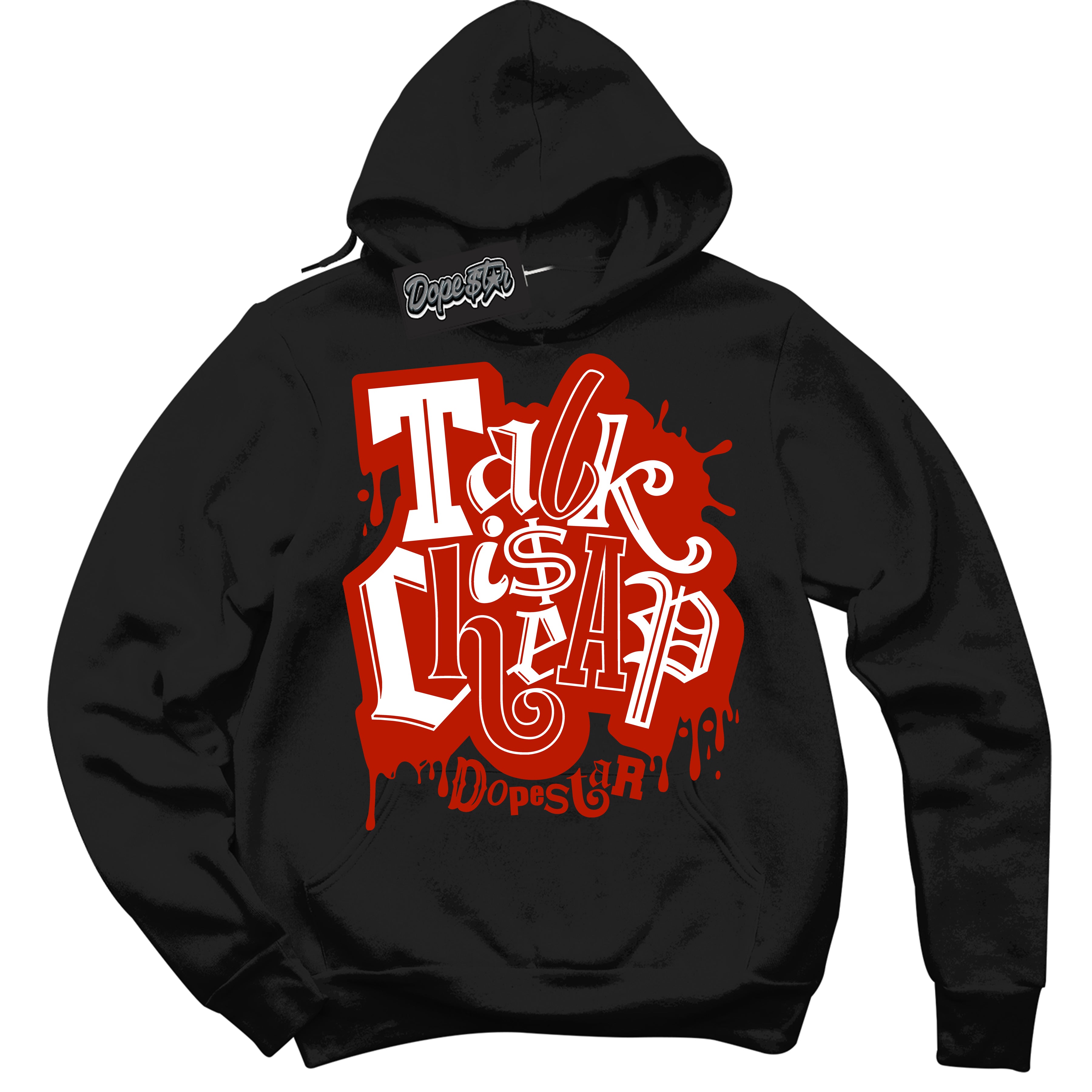 Cool Black Hoodie with “ Talk Is Cheap ” design that Perfectly Matches Cherry 11s Sneakers.