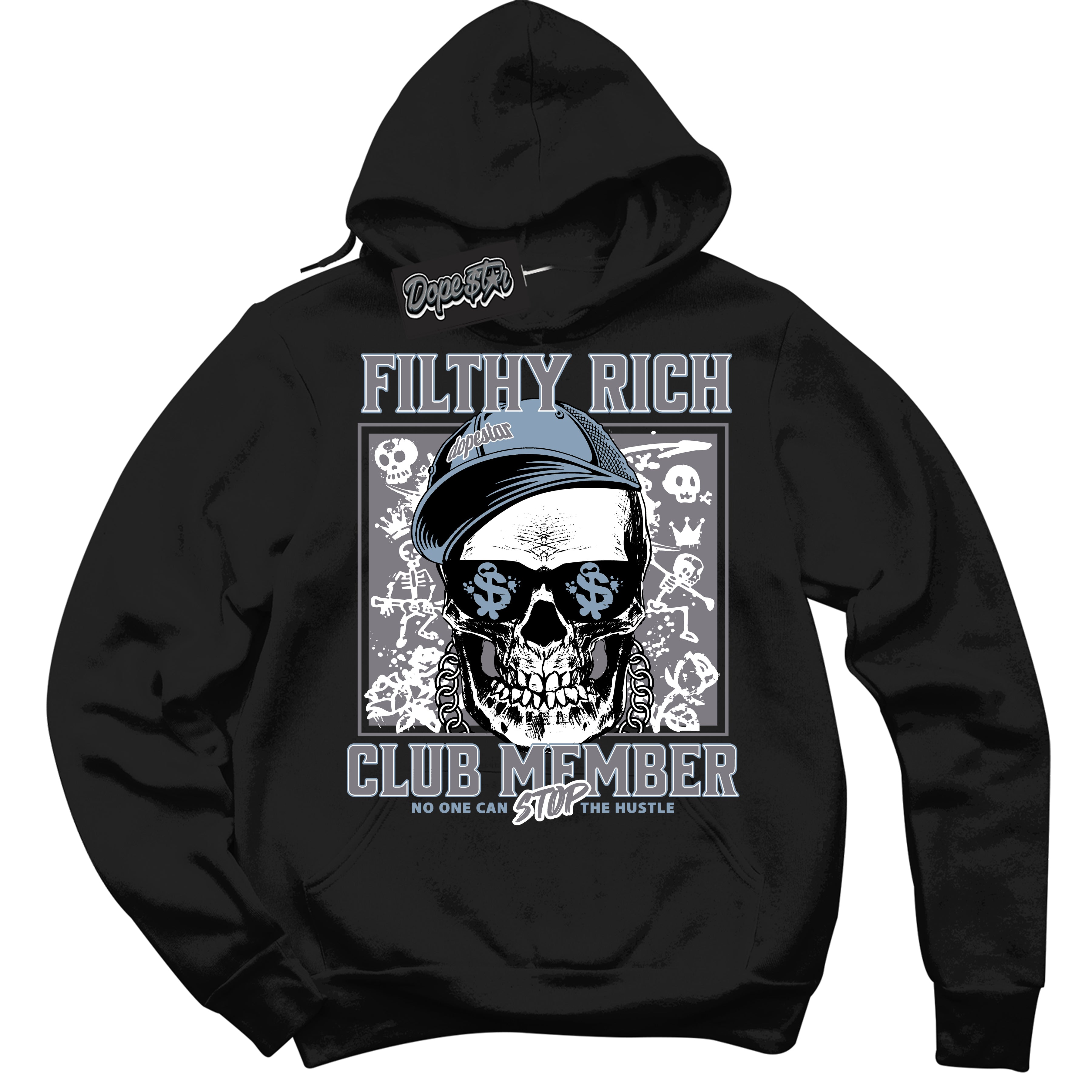 Cool Black Hoodie with “ Filthy Rich ” design that Perfectly Matches Cement Grey 11s Sneakers.