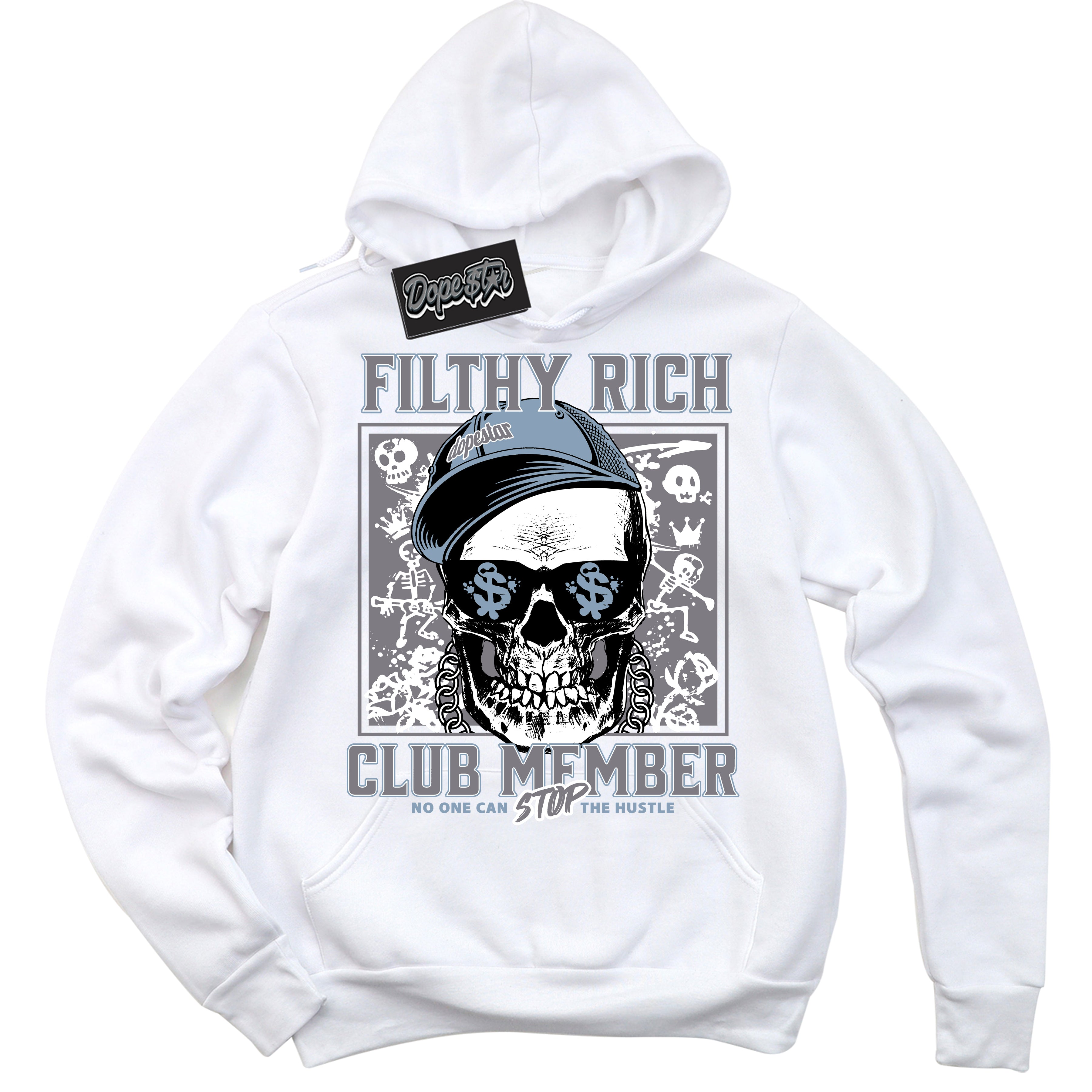 Cool White Hoodie with “ Filthy Rich ” design that Perfectly Matches Cement Grey 11s Sneakers.
