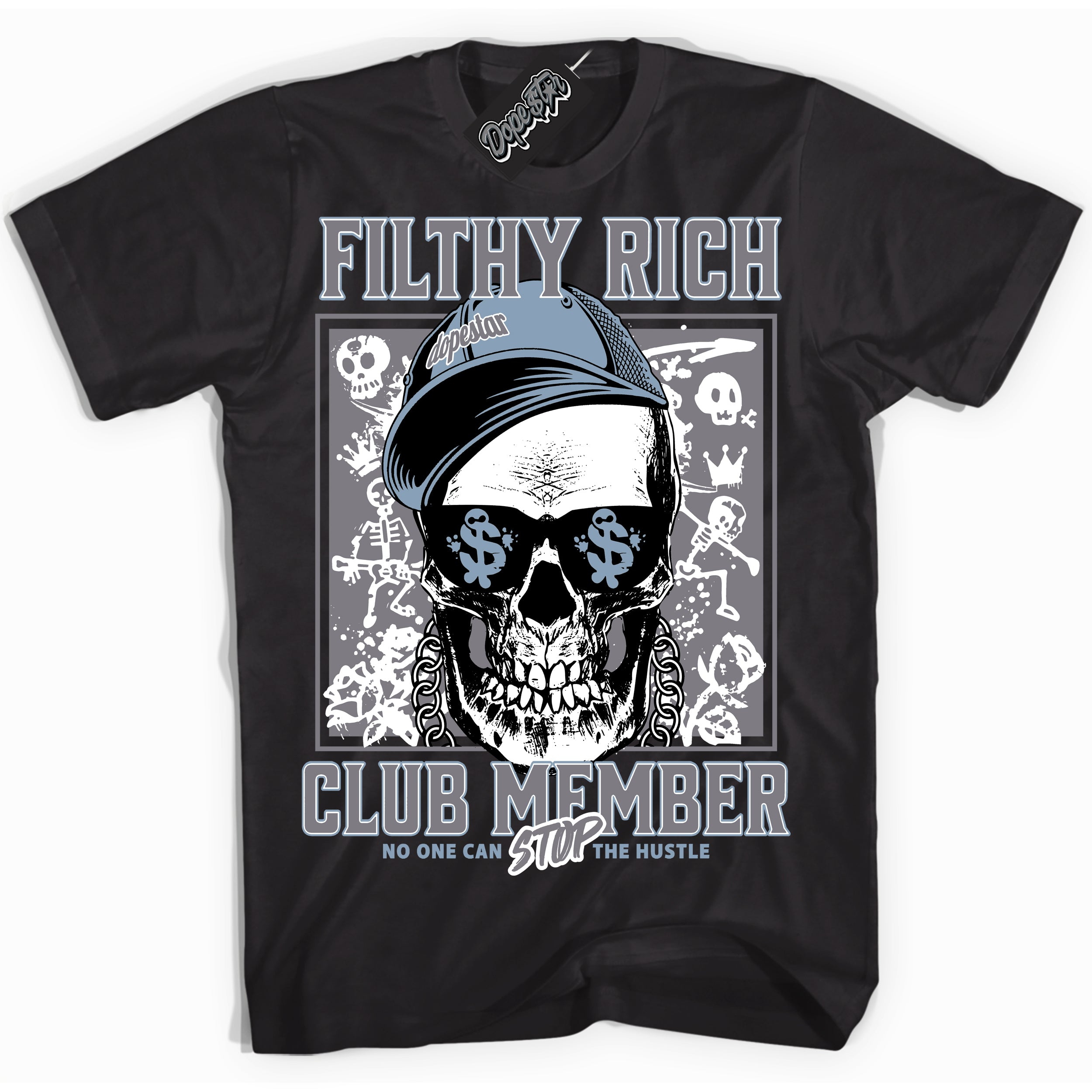 Cool Black Shirt with “ Filthy Rich” design that perfectly matches Cement Grey 11s Sneakers.