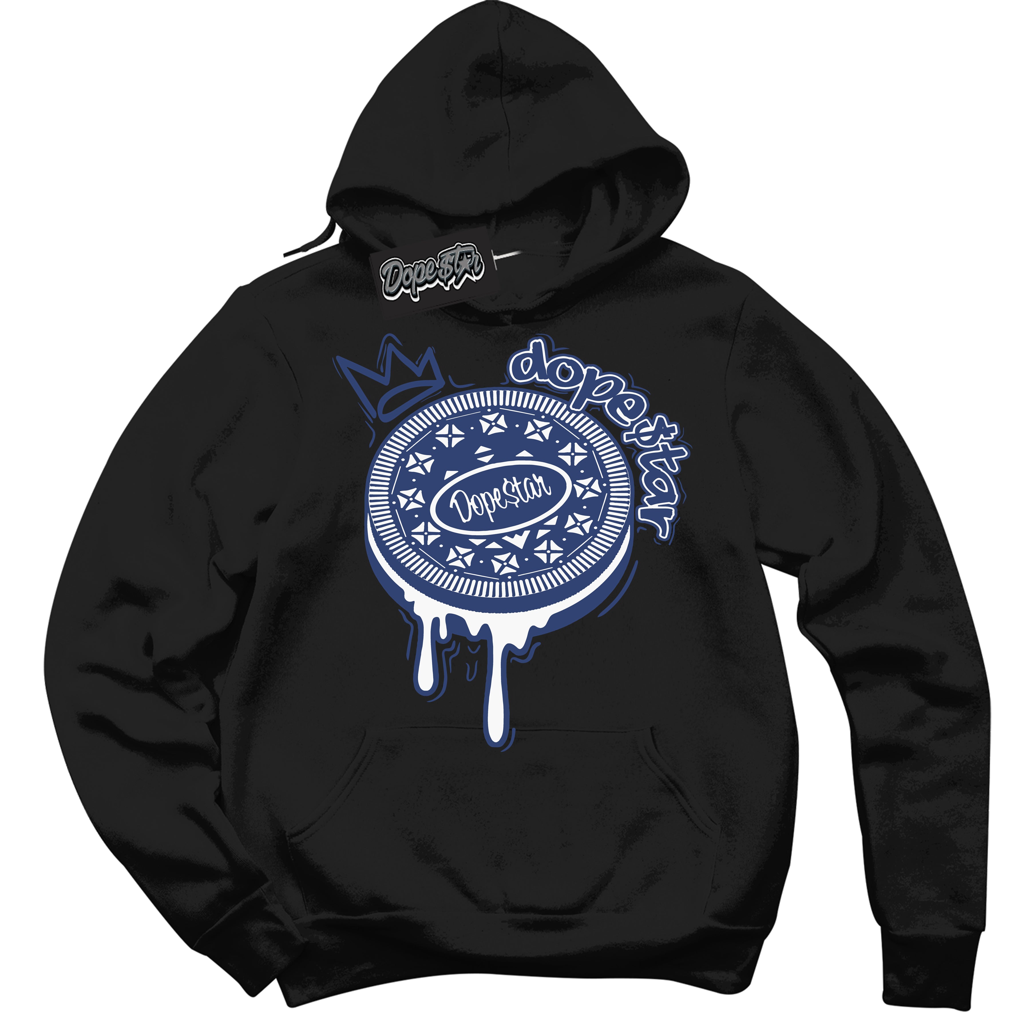 Cool Black Hoodie with “ Oreo DS ” design that Perfectly Matches Diffused Blue 11s Jordans.