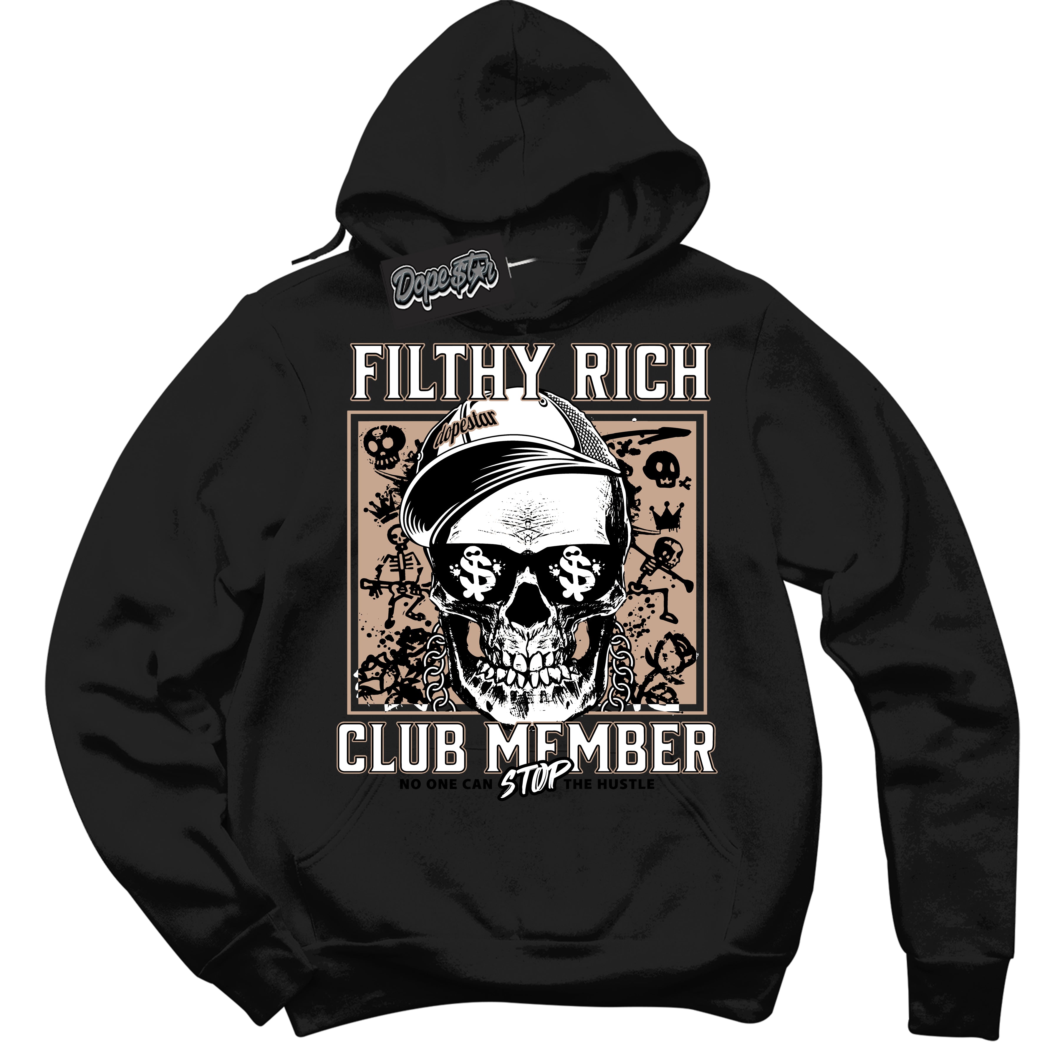 Cool Black Hoodie with “ Filthy Rich ” design that Perfectly Matches Neapolitan 11s Sneakers.