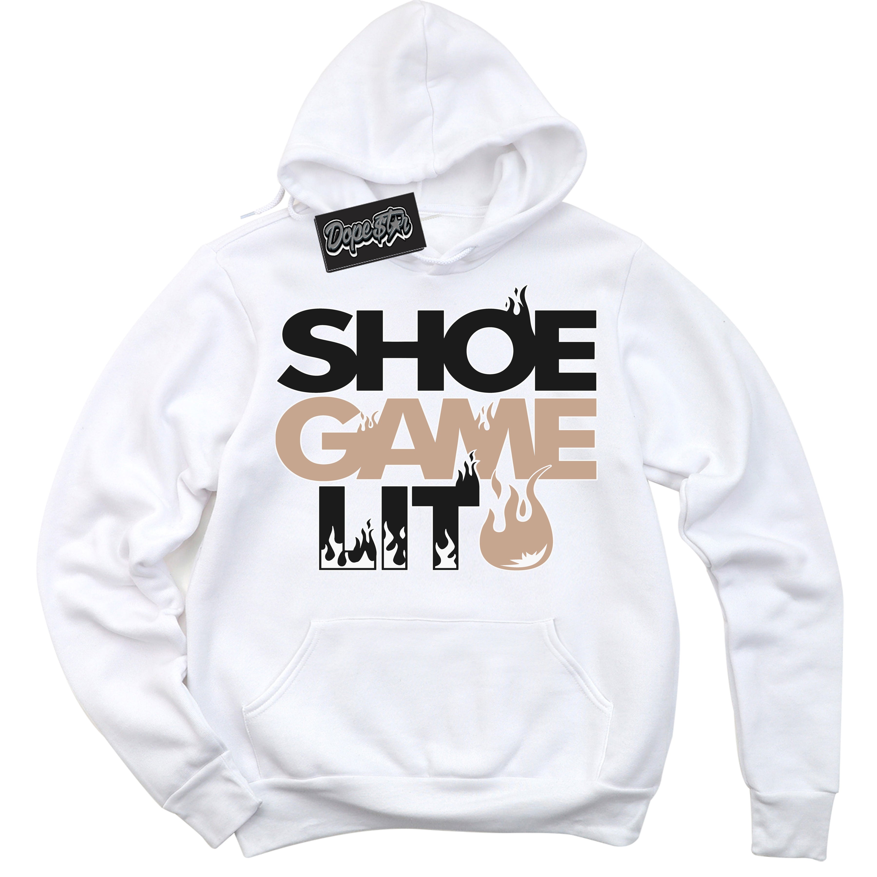 Cool White Hoodie with “ Shoe Game Lit '' design that Perfectly Matches Neapolitan 11s Sneakers.