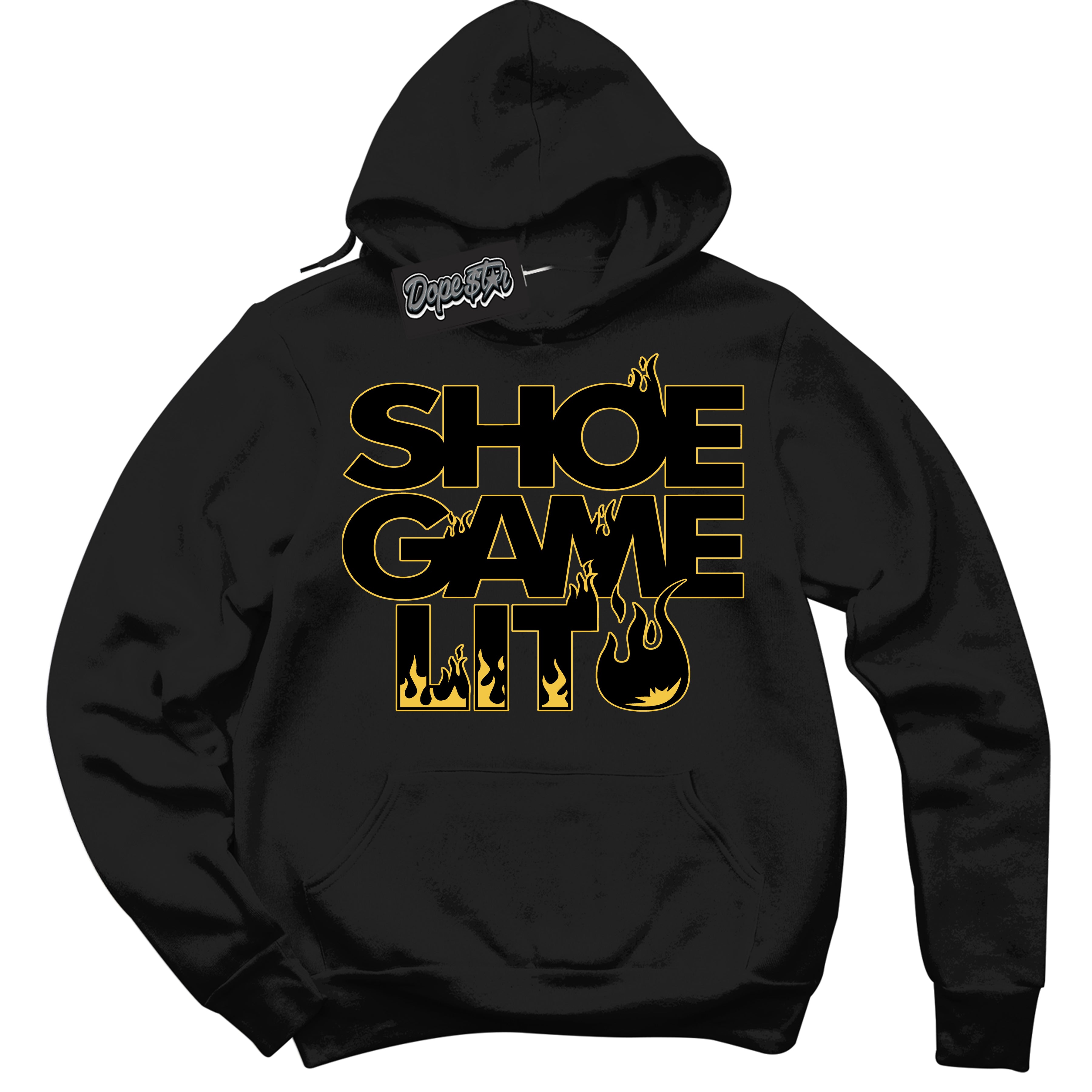 Cool Black Hoodie with “ Shoe Game Lit '' design that Perfectly Matches Black Taxi 12s Sneakers.