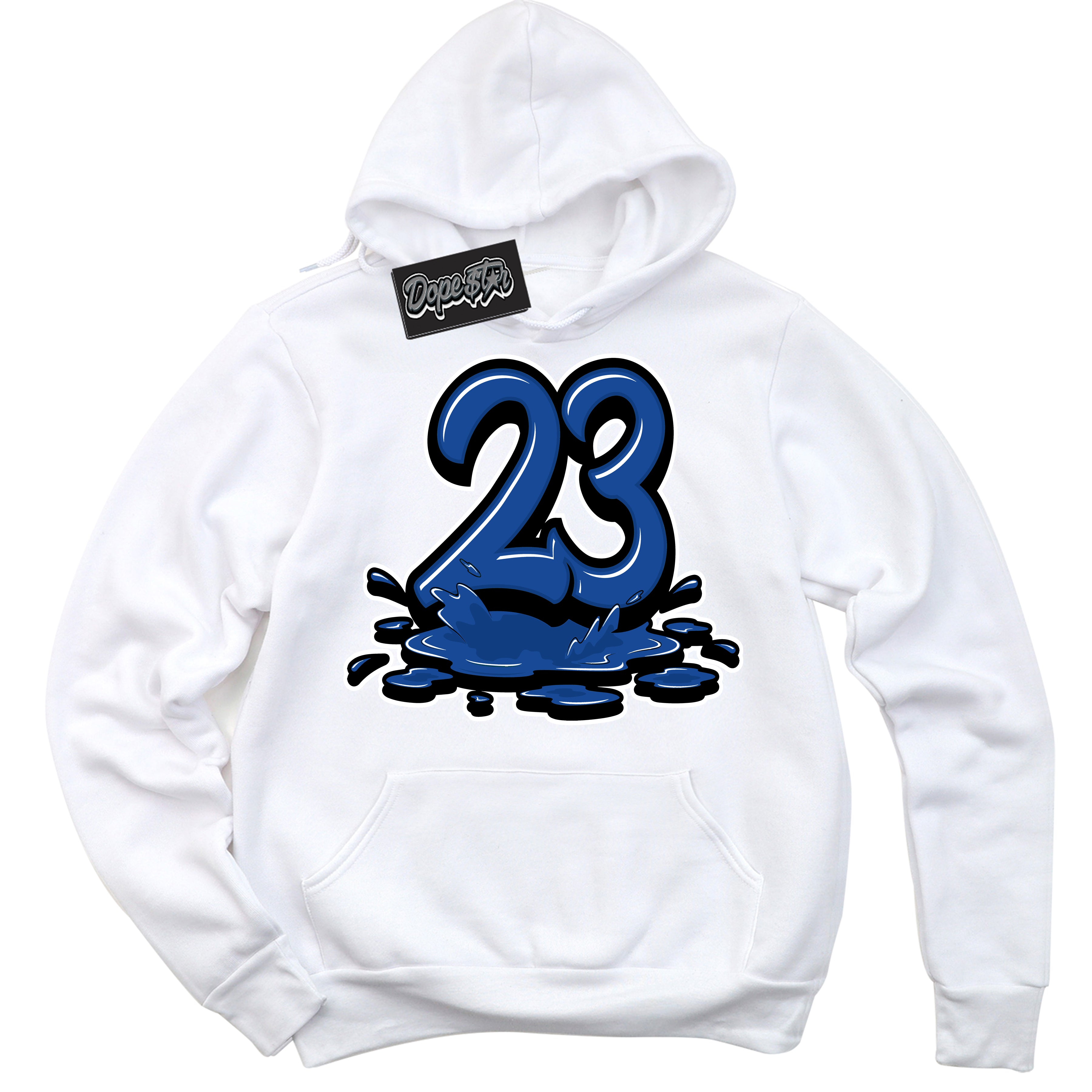 AJ12 Retro Blueberry ‘23 Melting’ – White Streetwear Hoodie | Sneaker Matching sweatshirt for AJ12 Retro Blueberry | Men's and Women's Streetwear Graphic Hoodie by Sneaker Shirts Outlet.