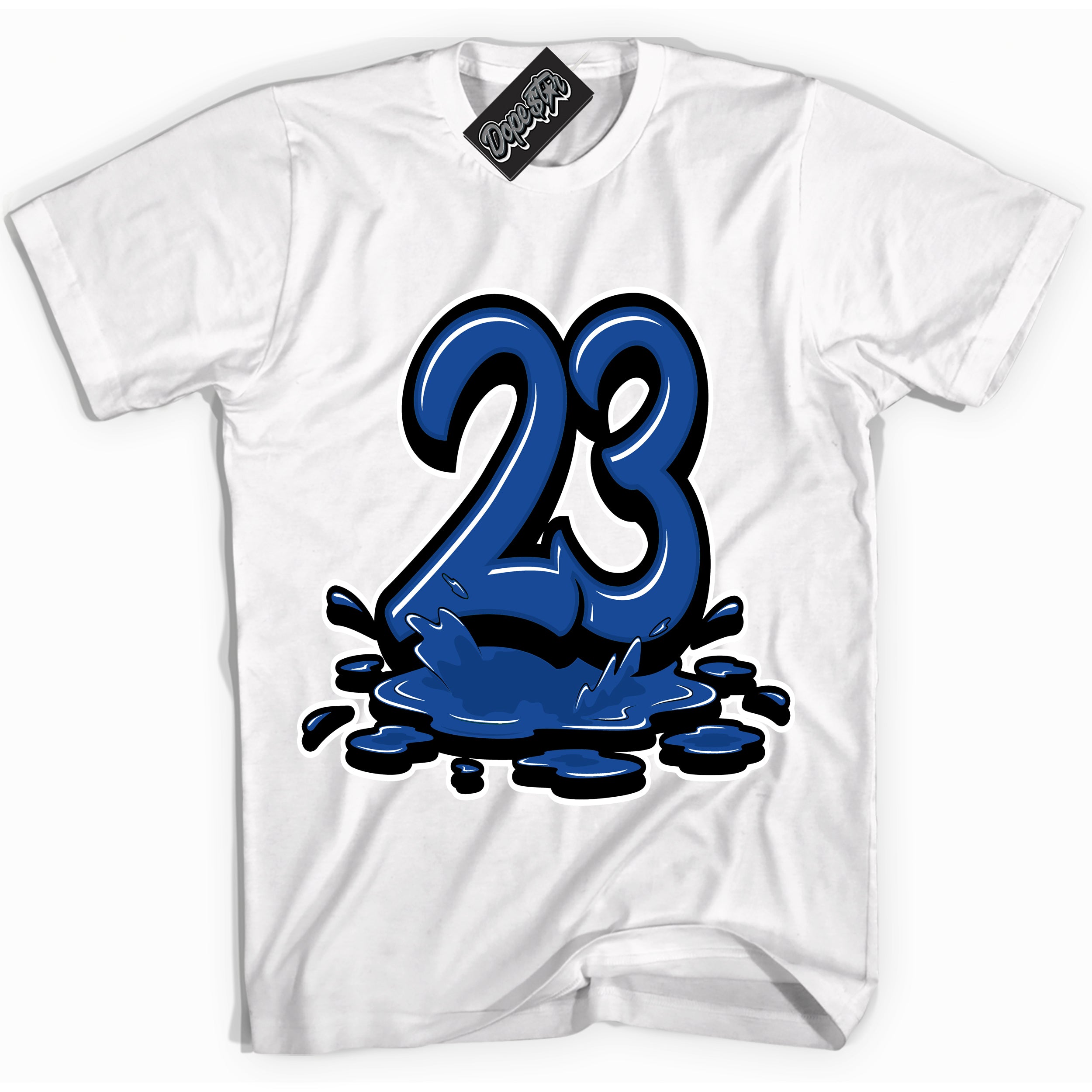 AJ12 Retro Blueberry ‘23 Melting’ – White Streetwear T-Shirt | Sneaker Matching shirt for AJ12 Retro Blueberry | Men's and Women's Streetwear Graphic Tee by Sneaker Shirts Outlet.