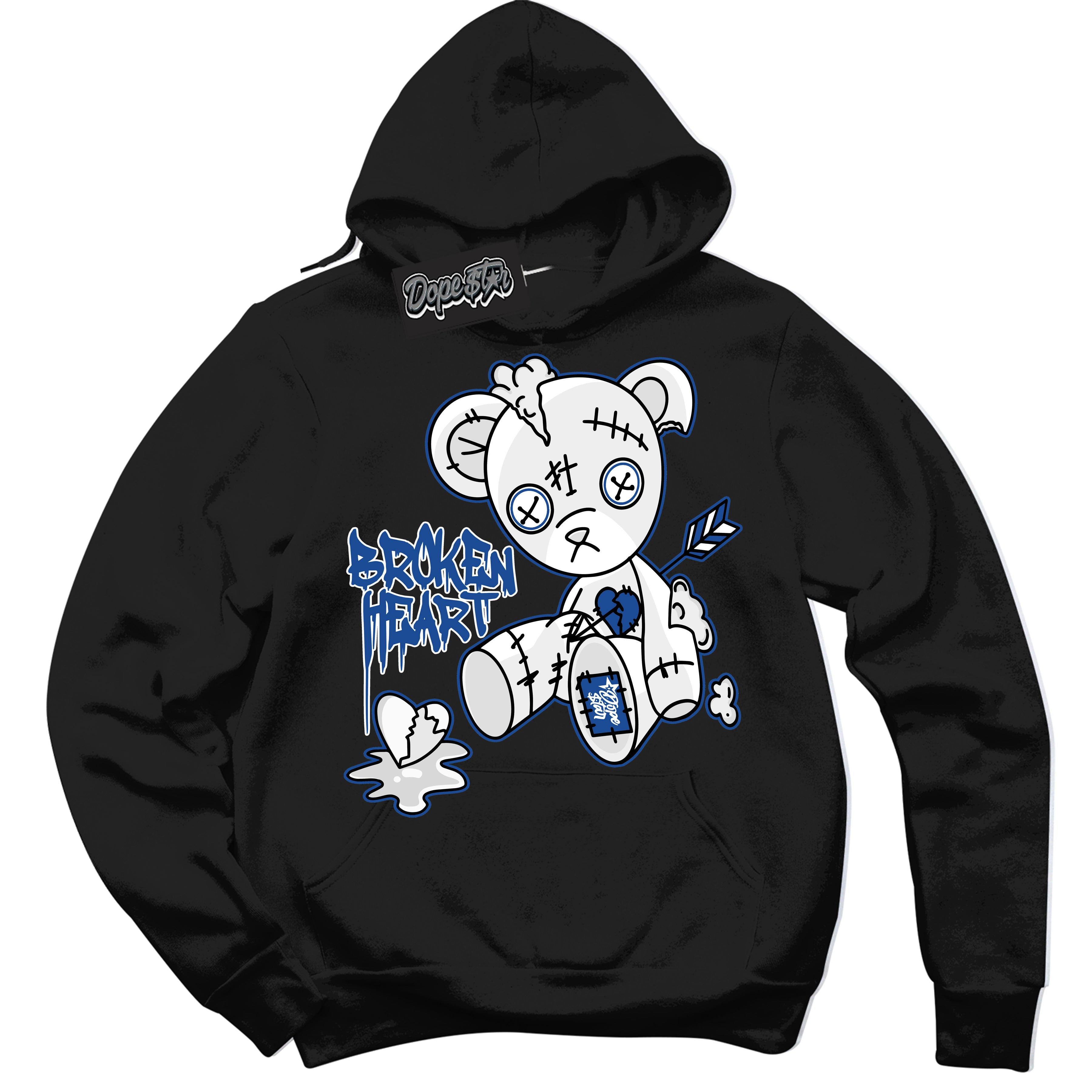 AJ12 Retro Blueberry ‘Broken Heart Bear’ – Black Streetwear Hoodie | Sneaker Matching sweatshirt for AJ12 Retro Blueberry | Men's and Women's Streetwear Graphic Hoodie by Sneaker Shirts Outlet.