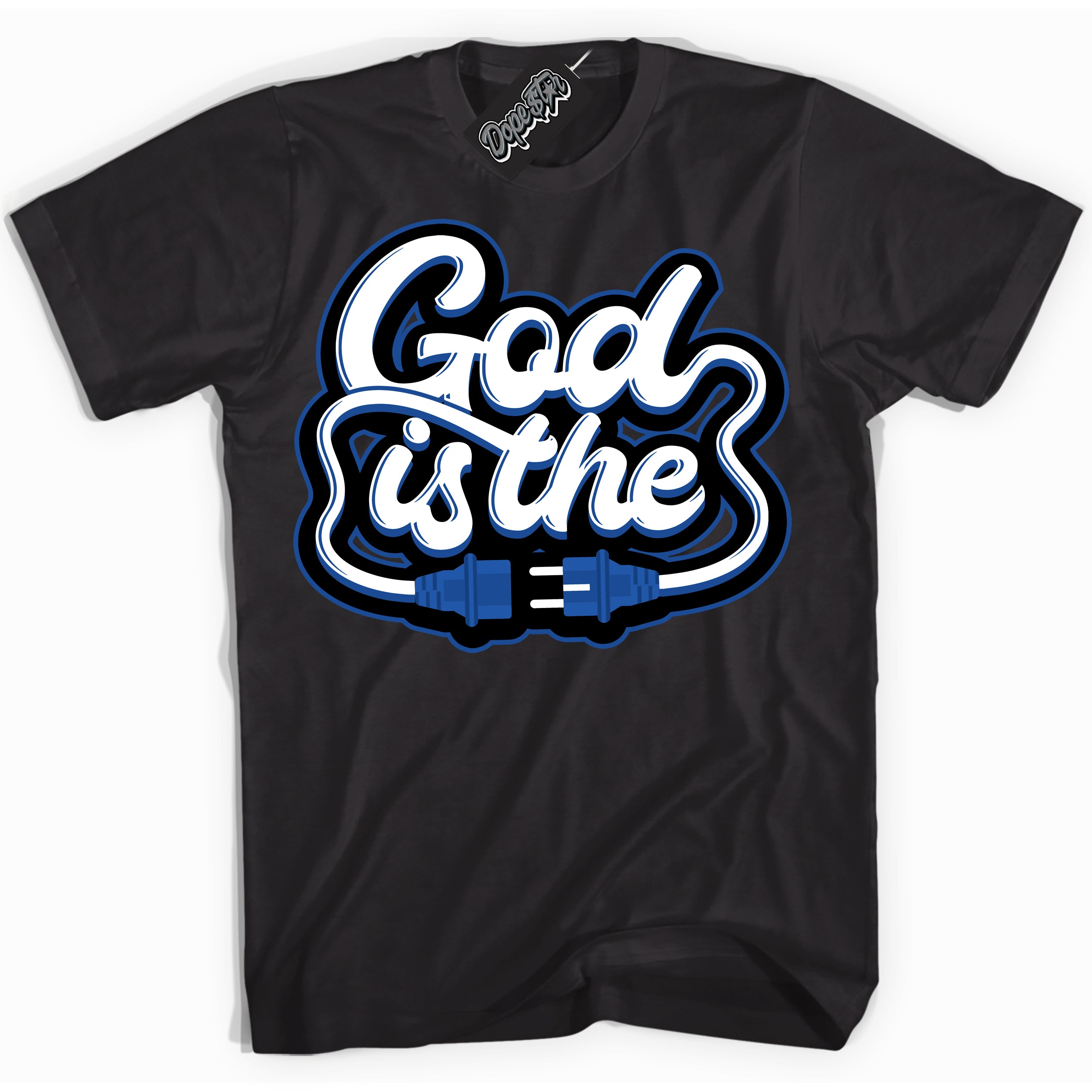 AJ12 Retro Blueberry ‘God Is The’ – Black Streetwear T-Shirt | Sneaker Matching shirt for AJ12 Retro Blueberry | Men's and Women's Streetwear Graphic Tee by Sneaker Shirts Outlet.