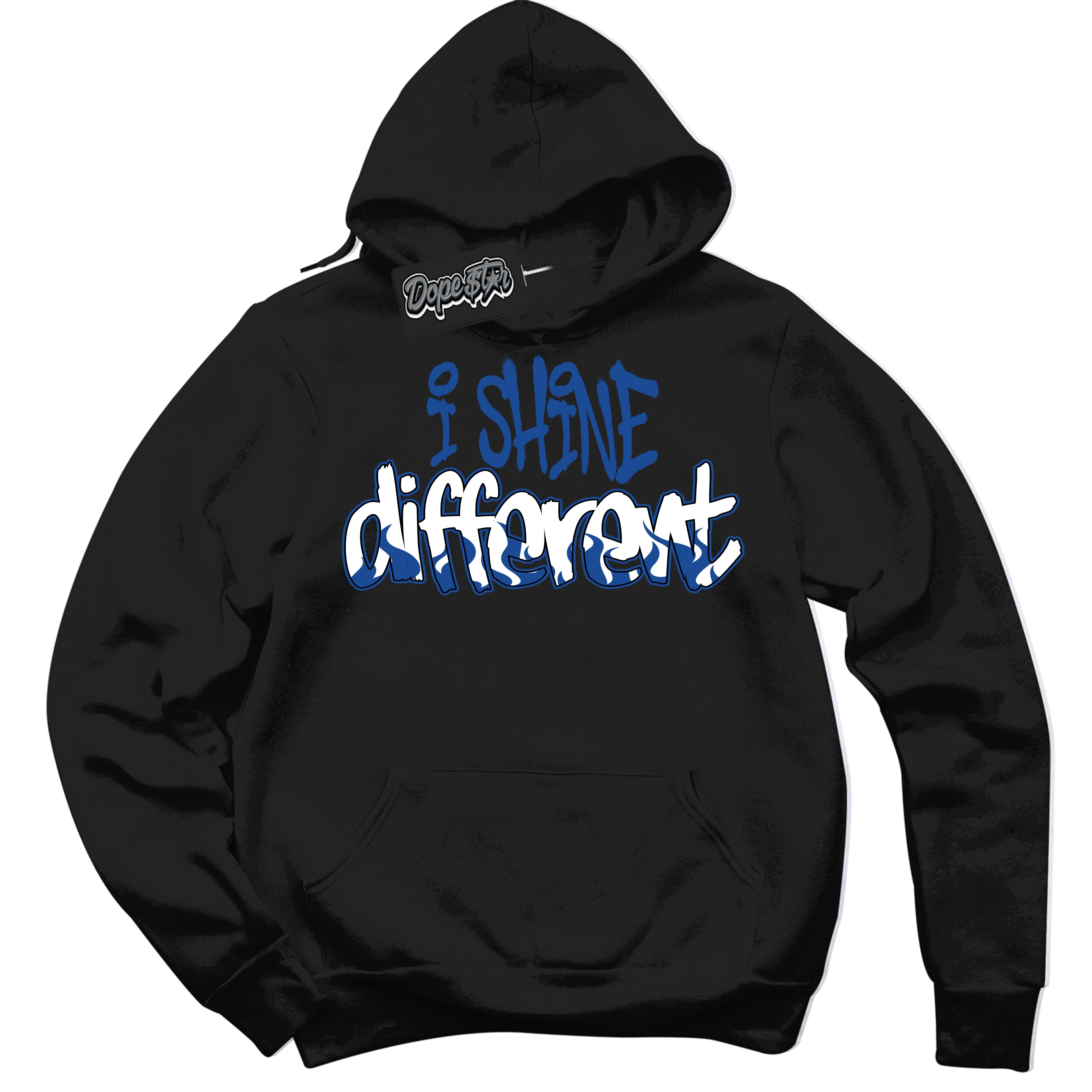 AJ12 Retro Blueberry ‘I Shine Different’ – Black Streetwear Hoodie | Sneaker Matching sweatshirt for AJ12 Retro Blueberry | Men's and Women's Streetwear Graphic Hoodie by Sneaker Shirts Outlet.