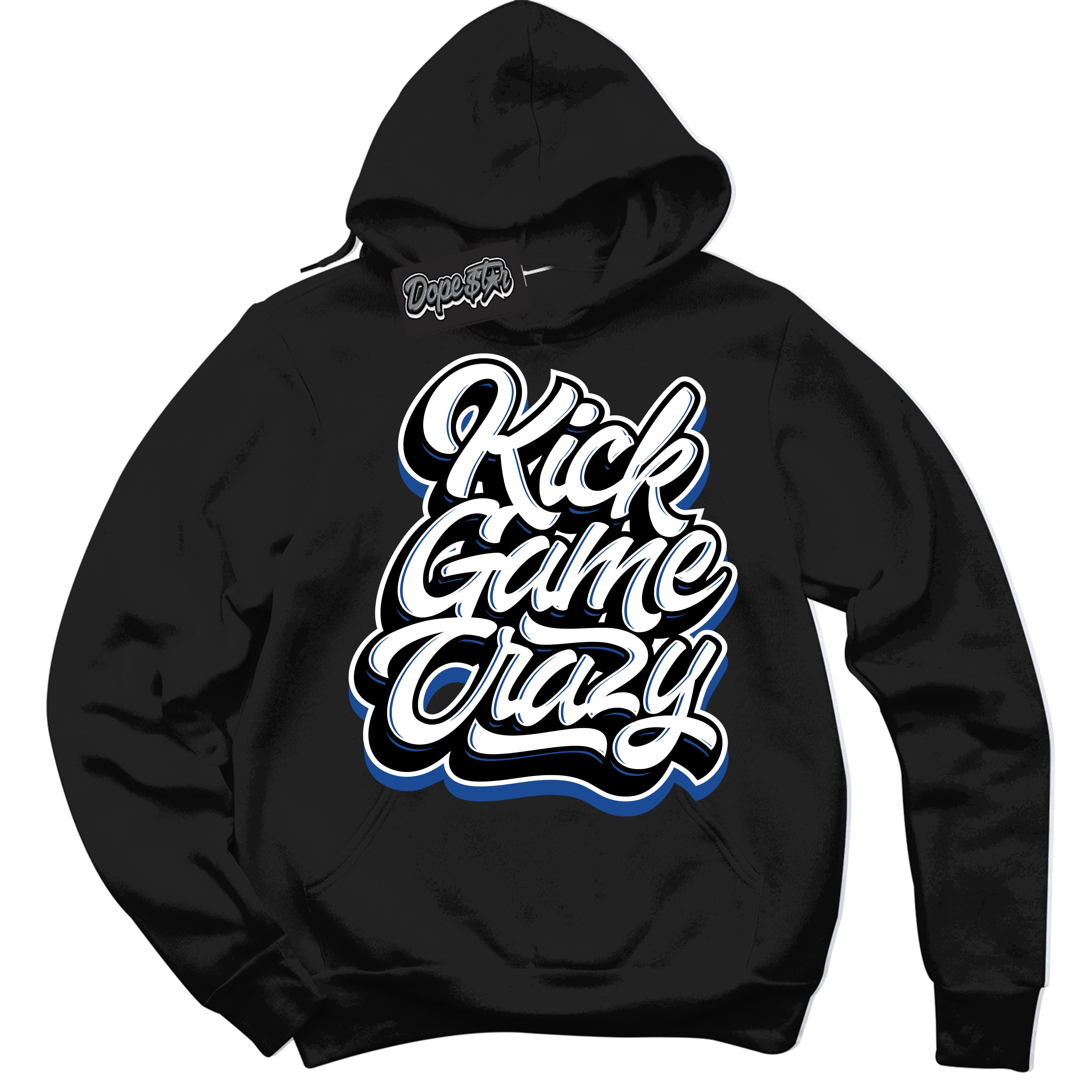 AJ12 Retro Blueberry ‘Kick Game Crazy’ – Black Streetwear Hoodie | Sneaker Matching sweatshirt for AJ12 Retro Blueberry | Men's and Women's Streetwear Graphic Hoodie by Sneaker Shirts Outlet.