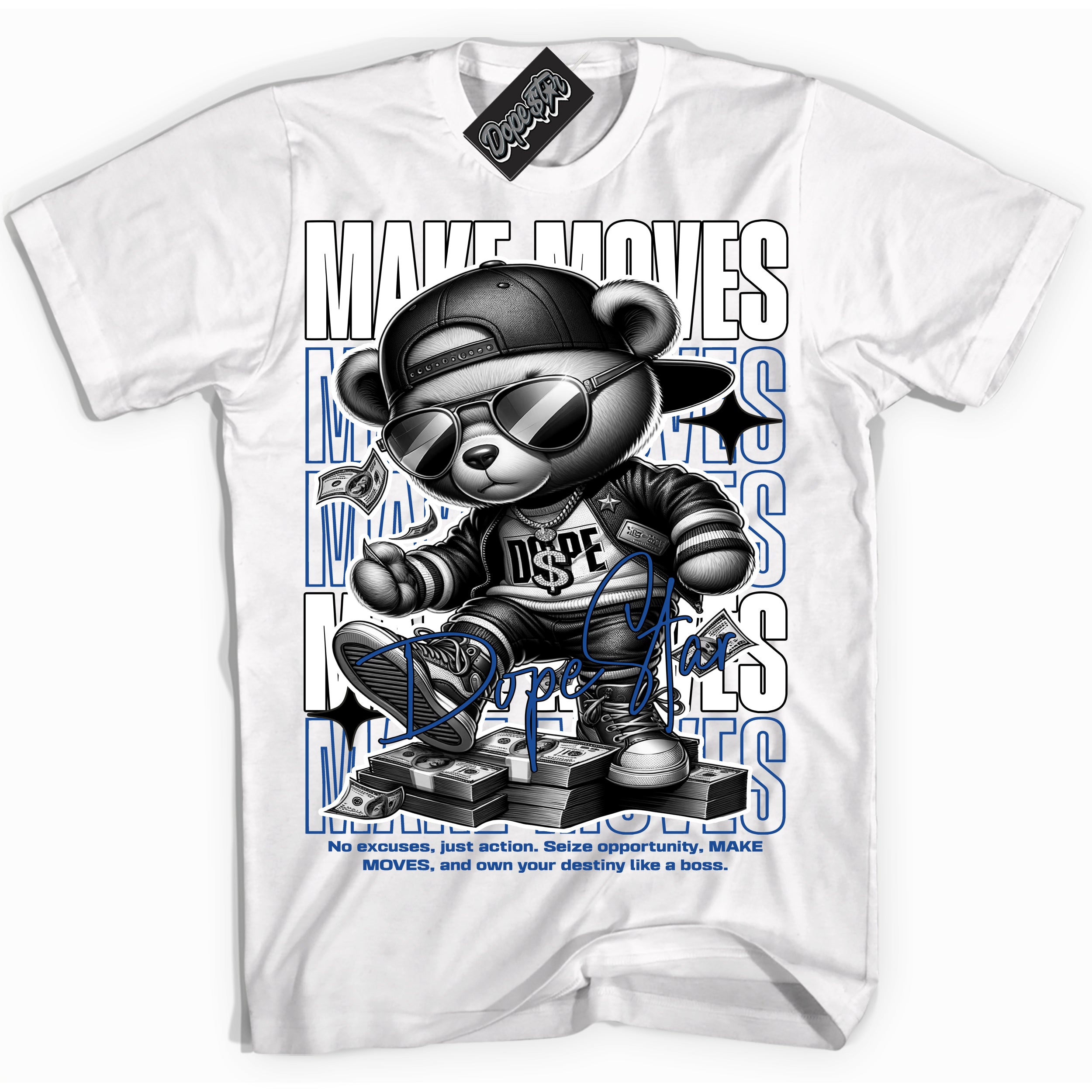 AJ12 Retro Blueberry ‘Make Moves’ – White Streetwear T-Shirt | Sneaker Matching shirt for AJ12 Retro Blueberry | Men's and Women's Streetwear Graphic Tee by Sneaker Shirts Outlet.
