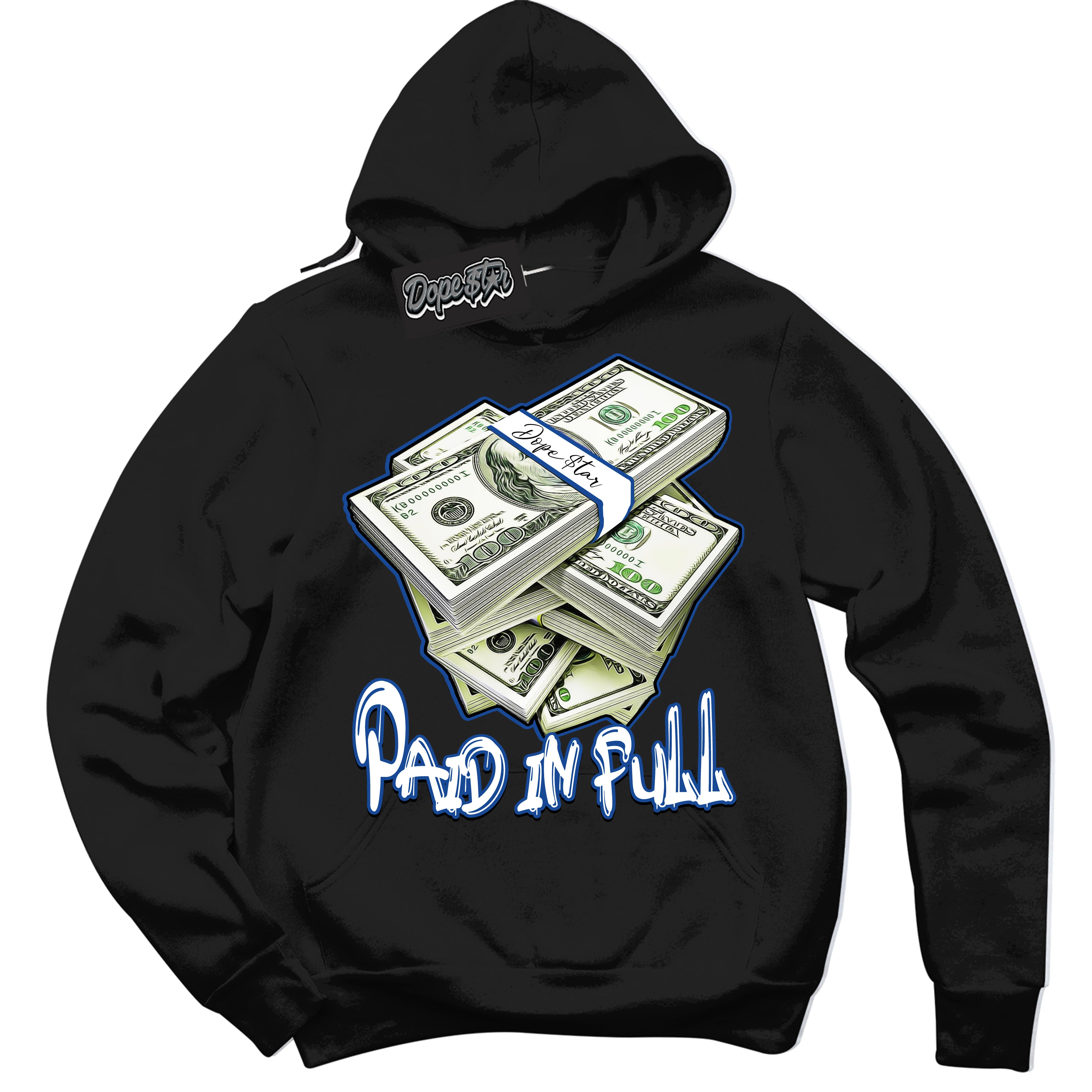 AJ12 Retro Blueberry ‘Paid In Full’ – Black Streetwear Hoodie | Sneaker Matching sweatshirt for AJ12 Retro Blueberry | Men's and Women's Streetwear Graphic Hoodie by Sneaker Shirts Outlet.