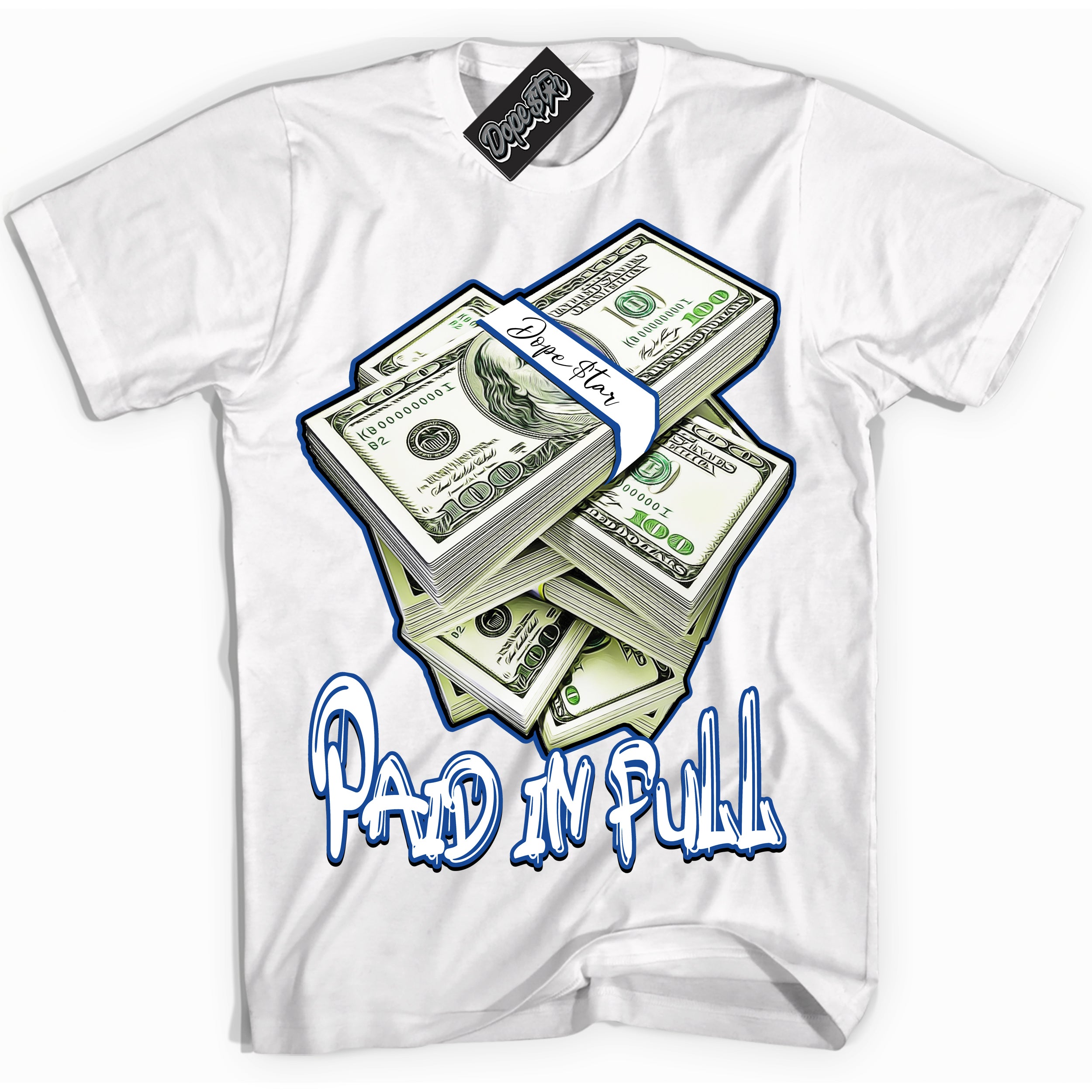 AJ12 Retro Blueberry ‘Paid In Full’ – White Streetwear T-Shirt | Sneaker Matching shirt for AJ12 Retro Blueberry | Men's and Women's Streetwear Graphic Tee by Sneaker Shirts Outlet.
