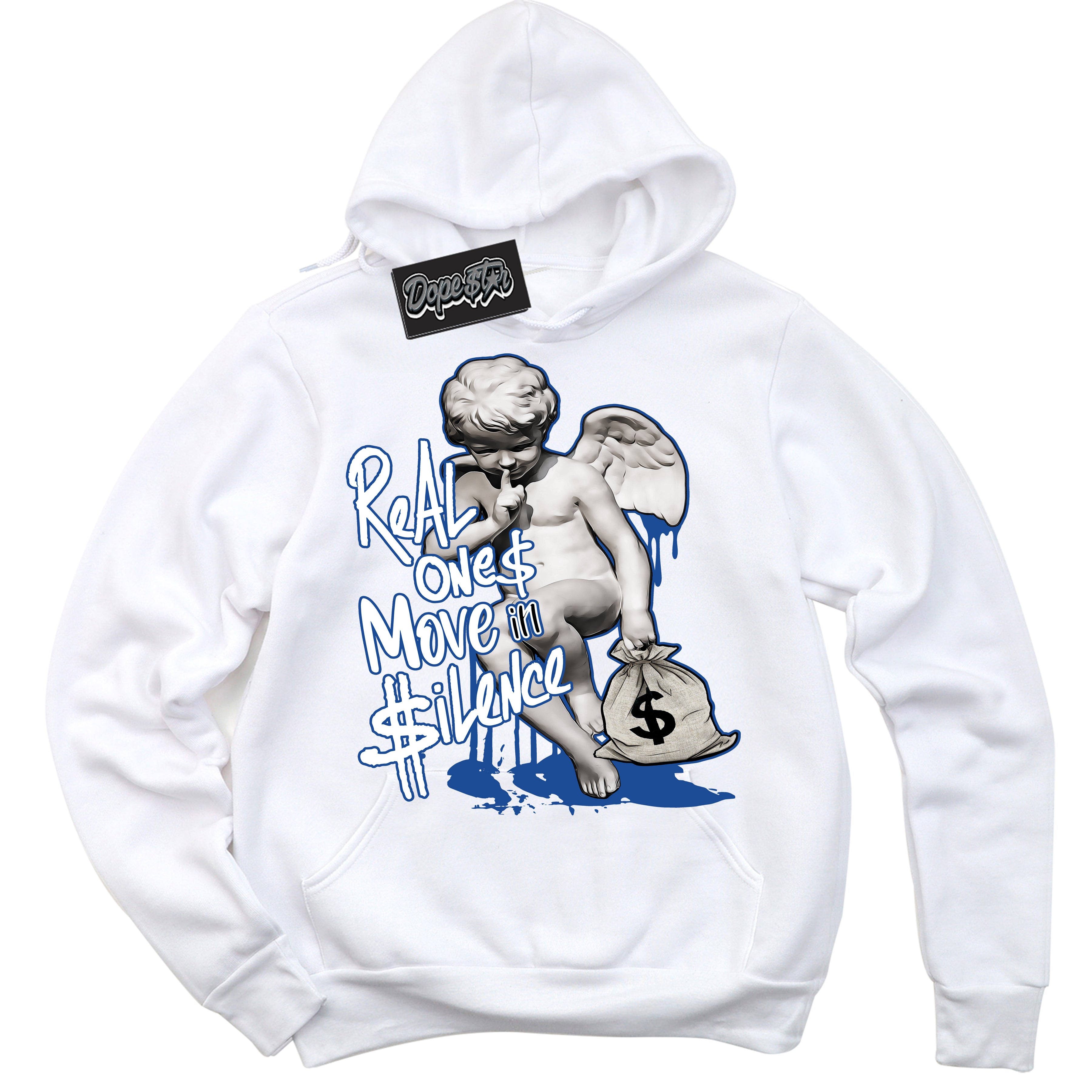 AJ12 Retro Blueberry ‘Real Ones Cherub’ – White Streetwear Hoodie | Sneaker Matching sweatshirt for AJ12 Retro Blueberry | Men's and Women's Streetwear Graphic Hoodie by Sneaker Shirts Outlet.
