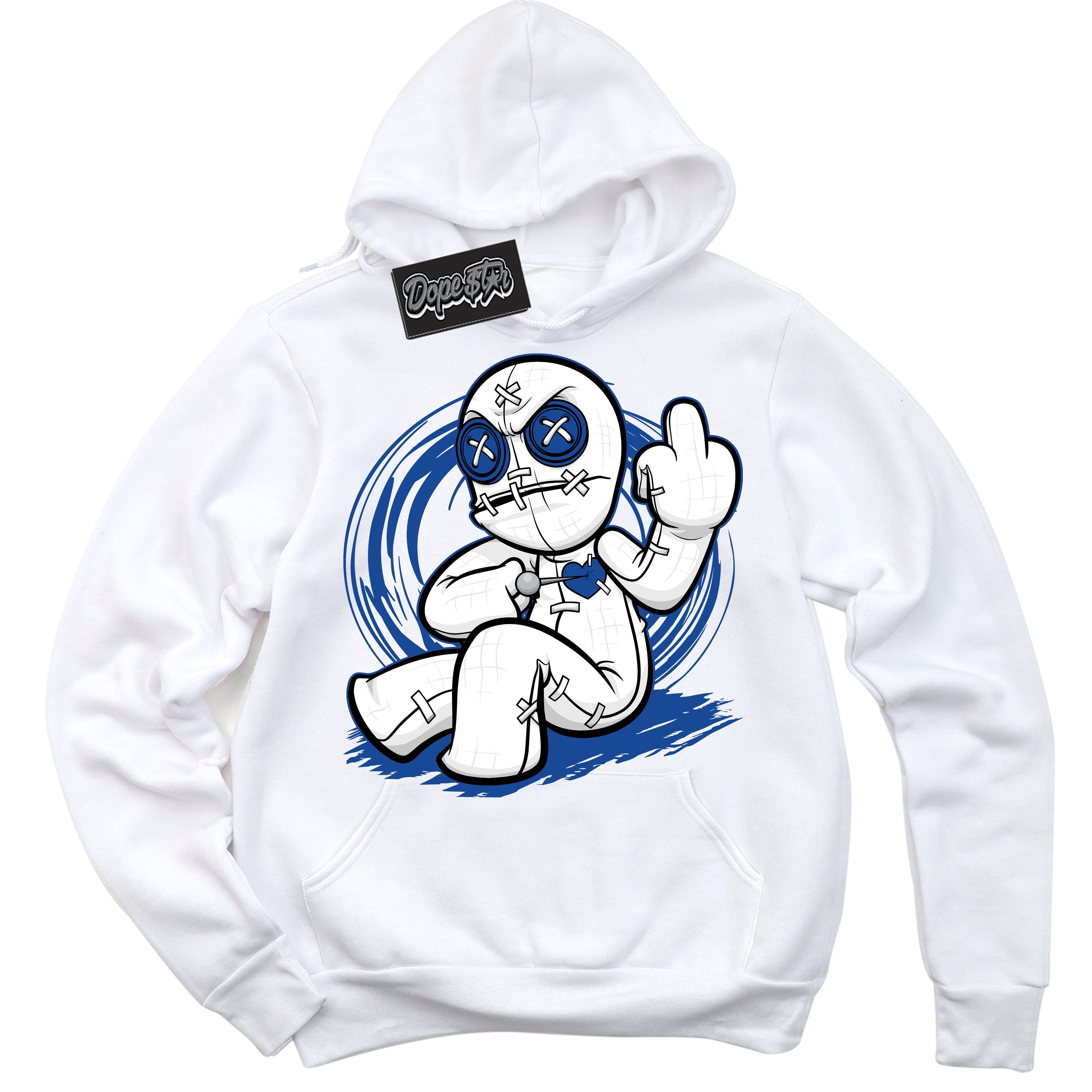 AJ12 Retro Blueberry ‘Voodoo Doll’ – White Streetwear Hoodie | Sneaker Matching sweatshirt for AJ12 Retro Blueberry | Men's and Women's Streetwear Graphic Hoodie by Sneaker Shirts Outlet.