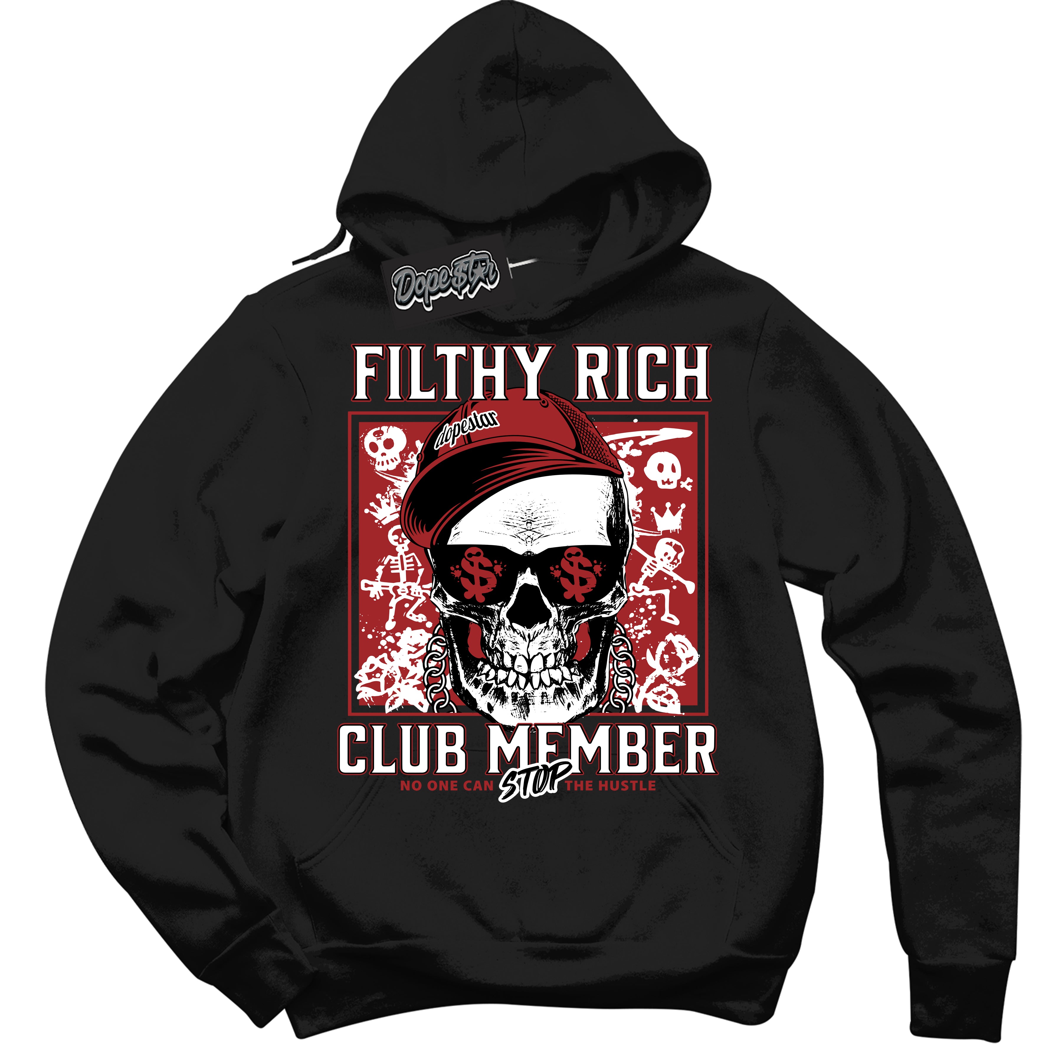 Cool Black Hoodie with “ Filthy Rich ” design that Perfectly Matches Cherry 12s Sneakers.