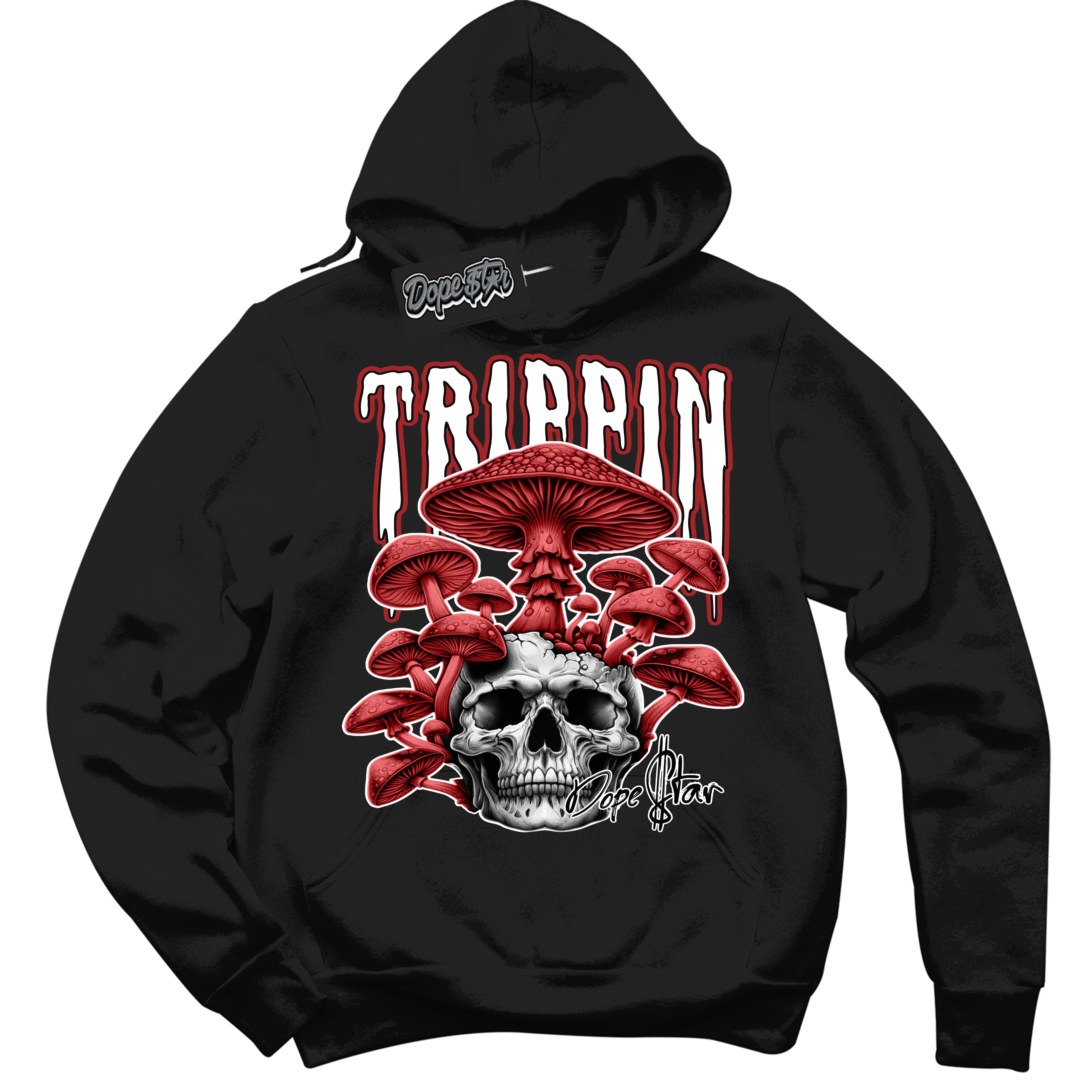 Cool Black Hoodie with “ Trippin” design that Perfectly Matches Cherry 12s Sneakers.