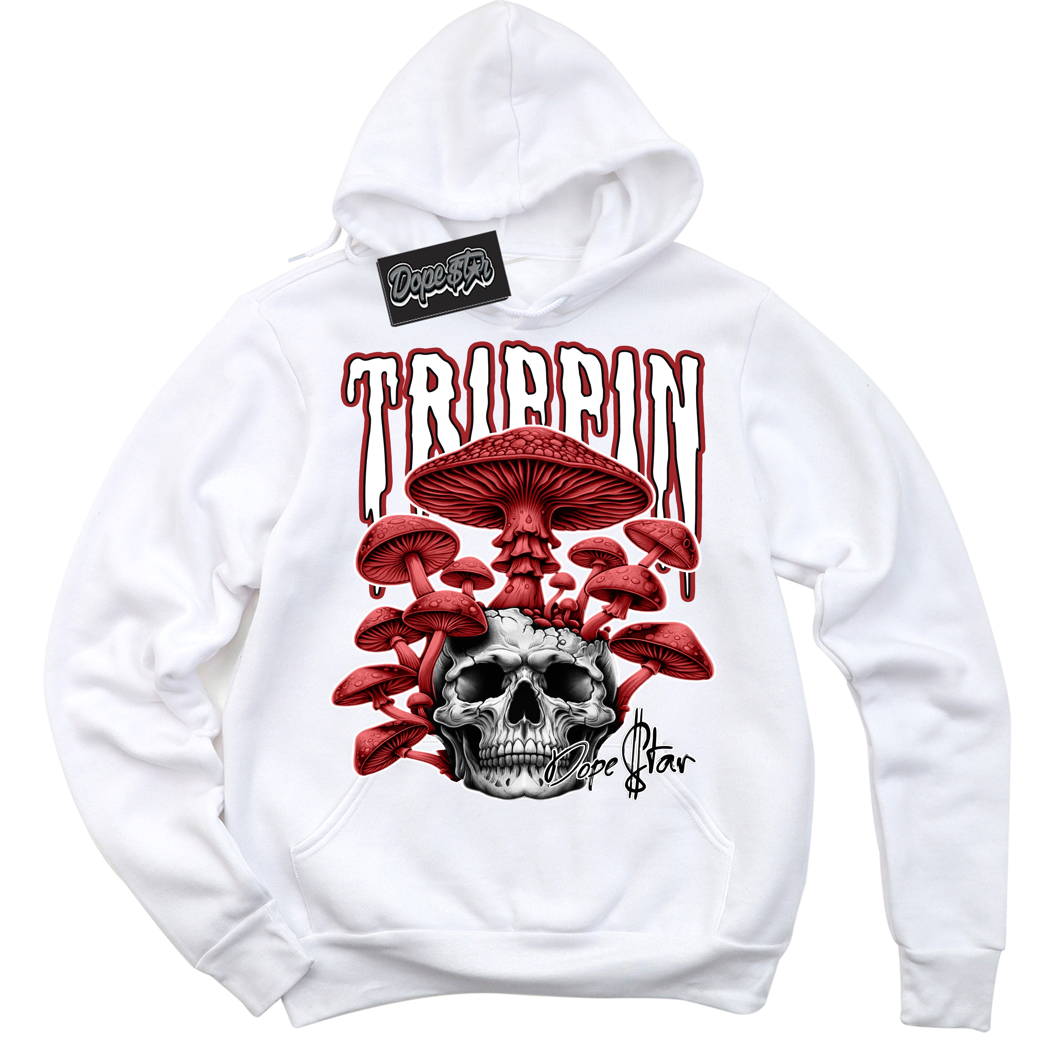 Cool White Hoodie with “ Trippin” design that Perfectly Matches Cherry 12s Sneakers.