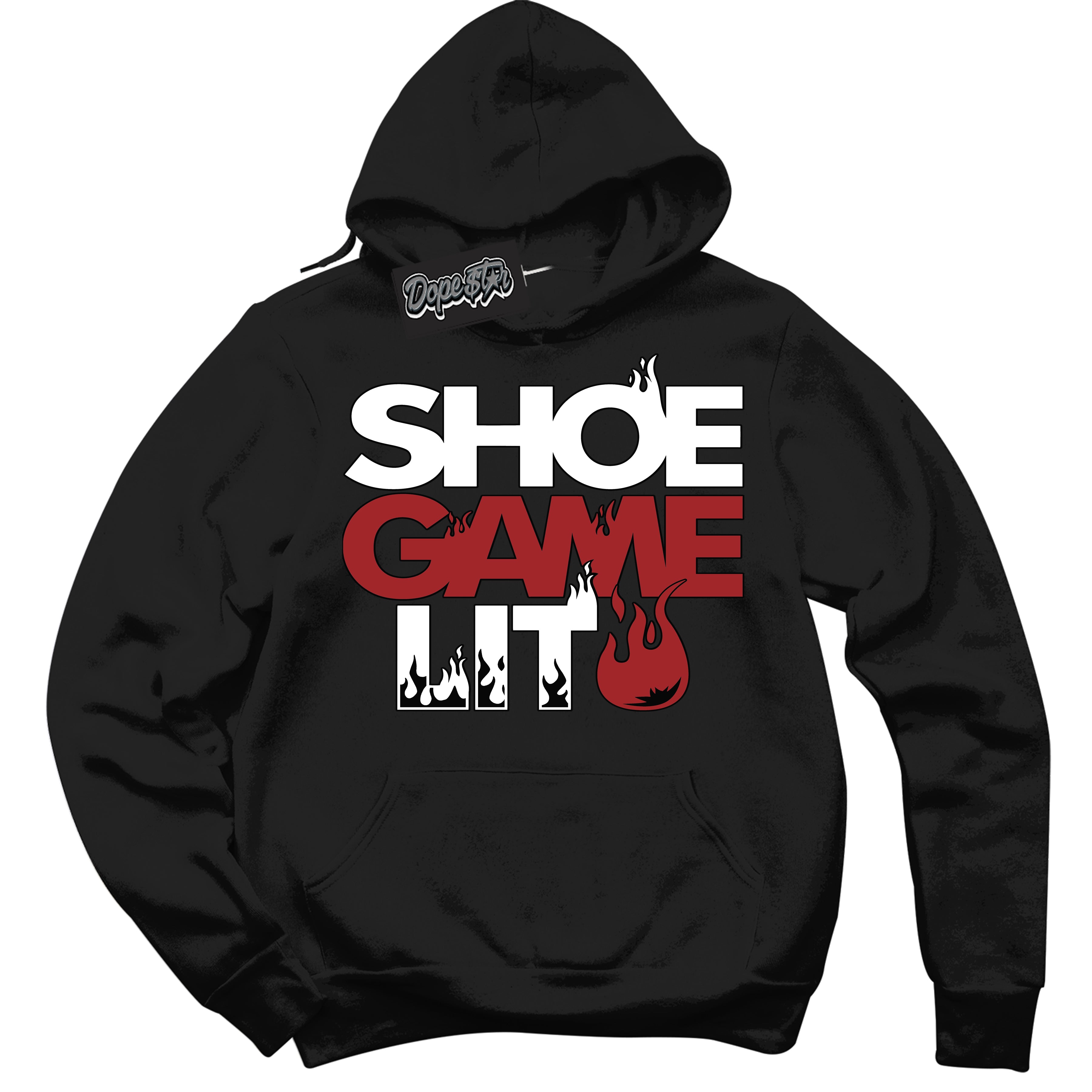 Cool Black Hoodie with “ Shoe Game Lit '' design that Perfectly Matches Cherry 12s Sneakers.