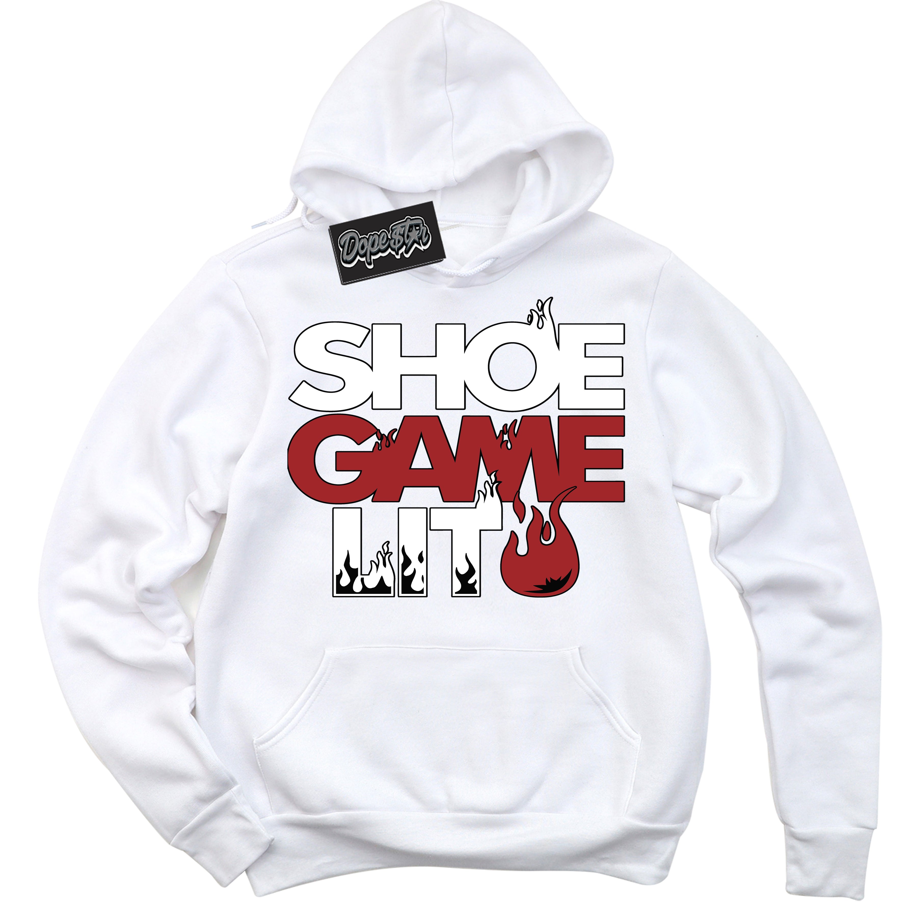 Cool White Hoodie with “ Shoe Game Lit '' design that Perfectly Matches Cherry 12s Sneakers.
