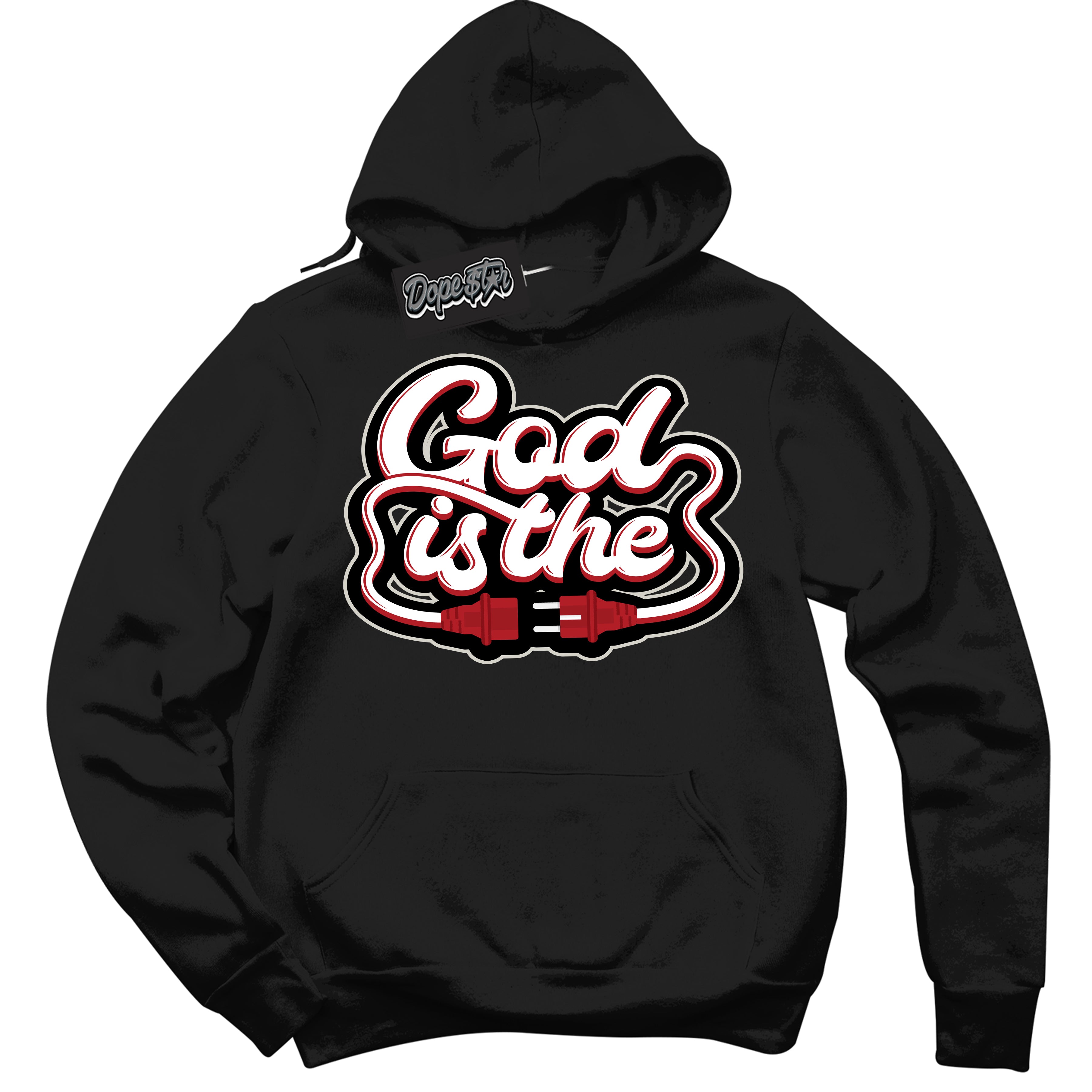 Cool Black Hoodie with “ God Is The ” design that Perfectly Matches Taxi Flip 12s Sneakers.