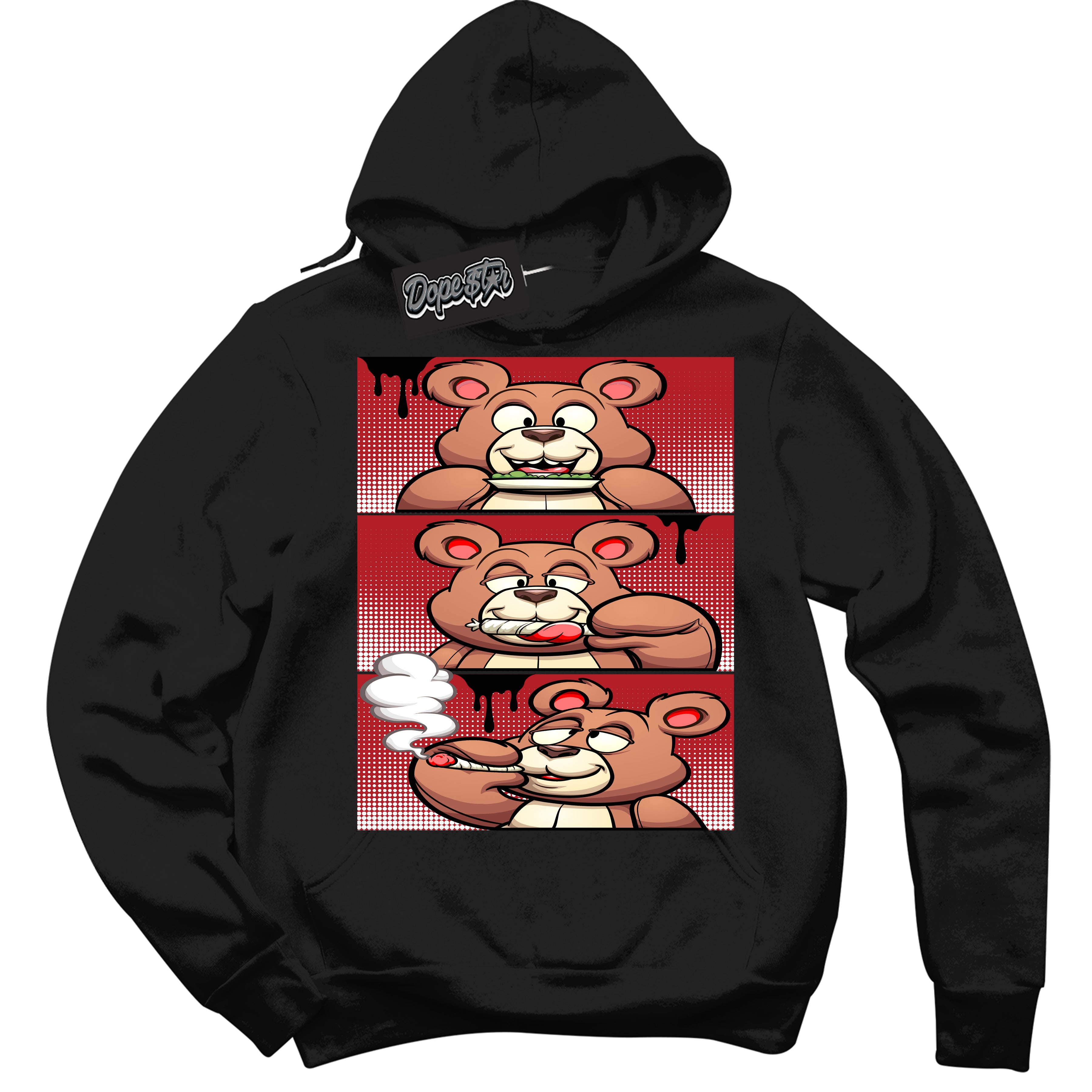 Cool Black Hoodie with “ Roll It Lick It Smoke It Bear ” design that Perfectly Matches Taxi Flip 12s Sneakers.