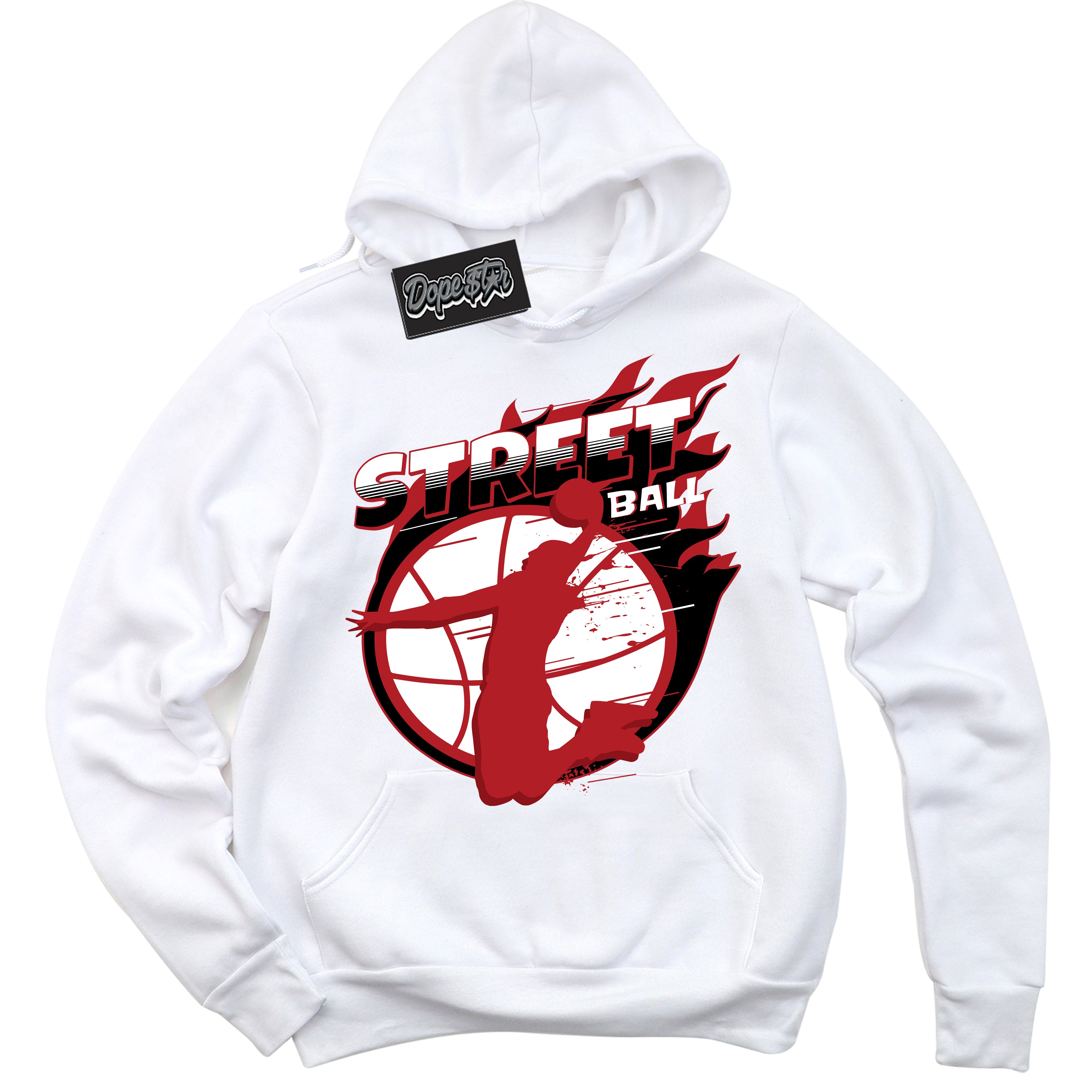Cool White Hoodie with “ Street Ball ” design that Perfectly Matches Taxi Flip 12s Sneakers.