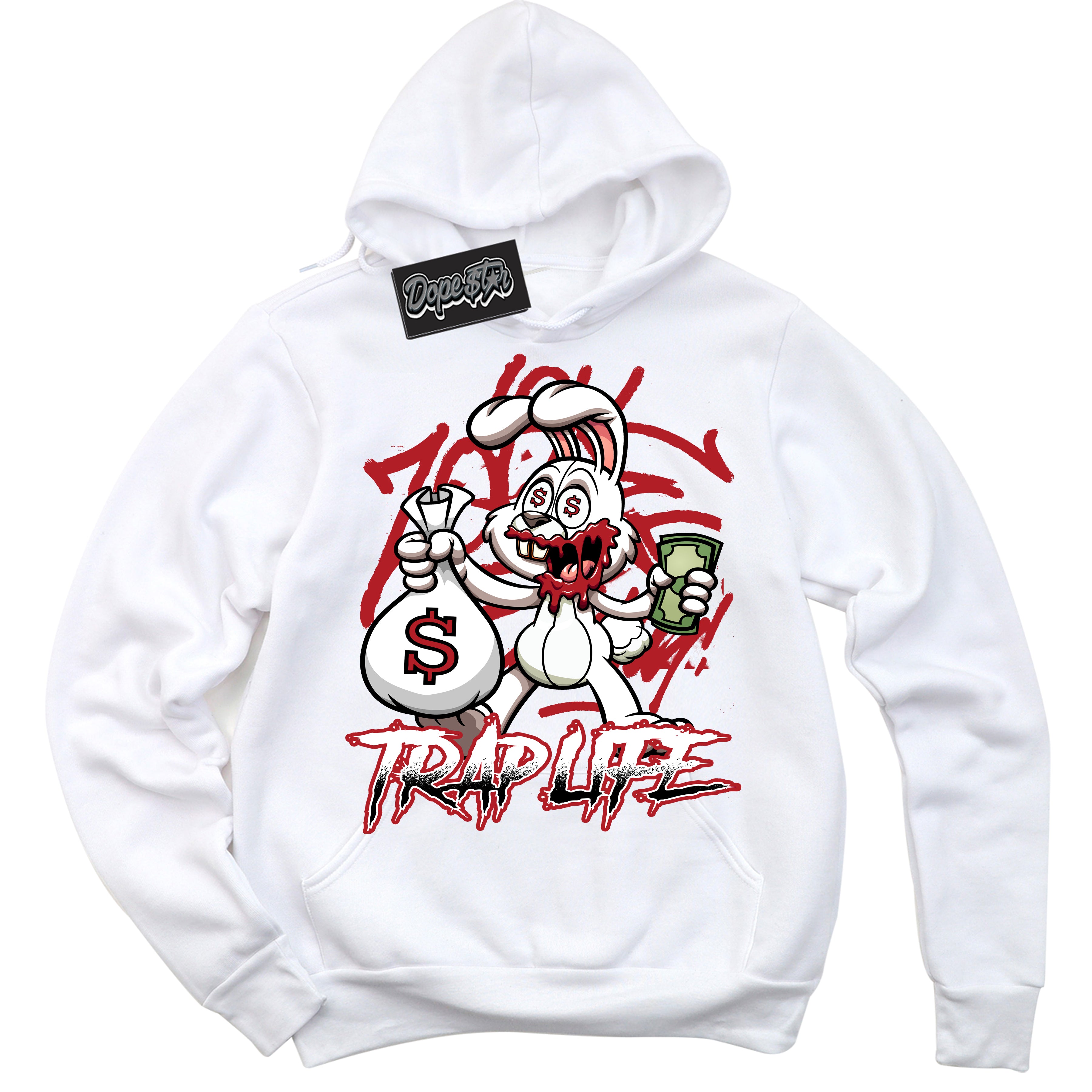 Cool White Hoodie with “ Trap Rabbit ” design that Perfectly Matches Taxi Flip 12s Sneakers.