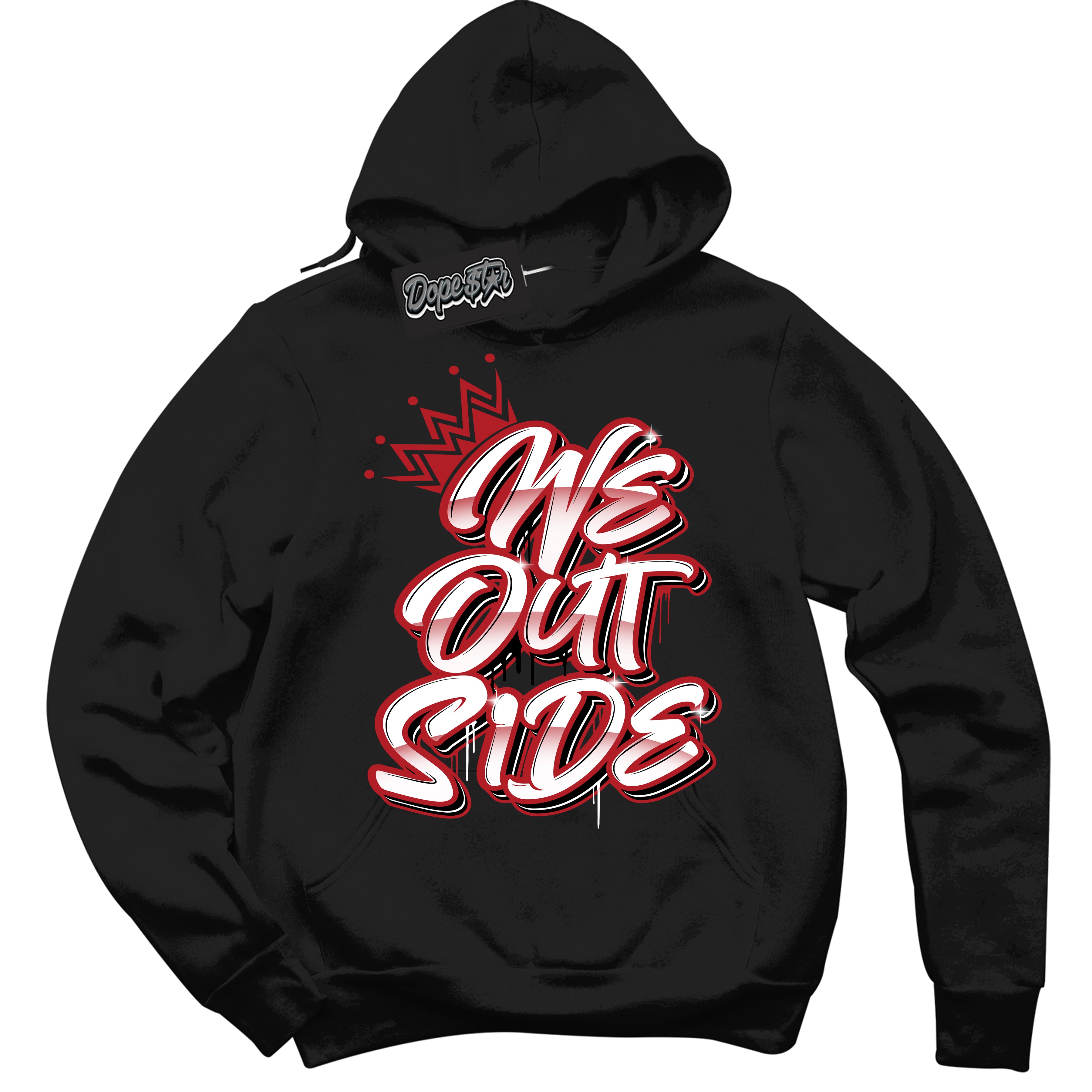Cool Black Hoodie with “ We Outside ” design that Perfectly Matches Taxi Flip 12s Sneakers.