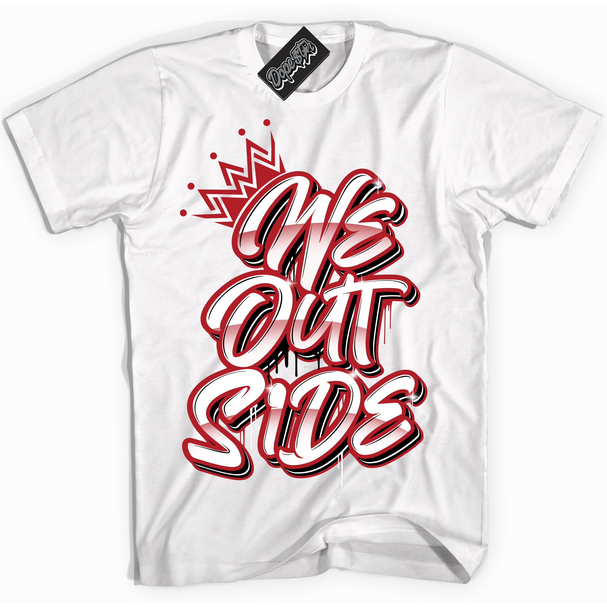 Cool White Shirt with “ We Outside” design that perfectly matches Taxi Flip 12s Sneakers.