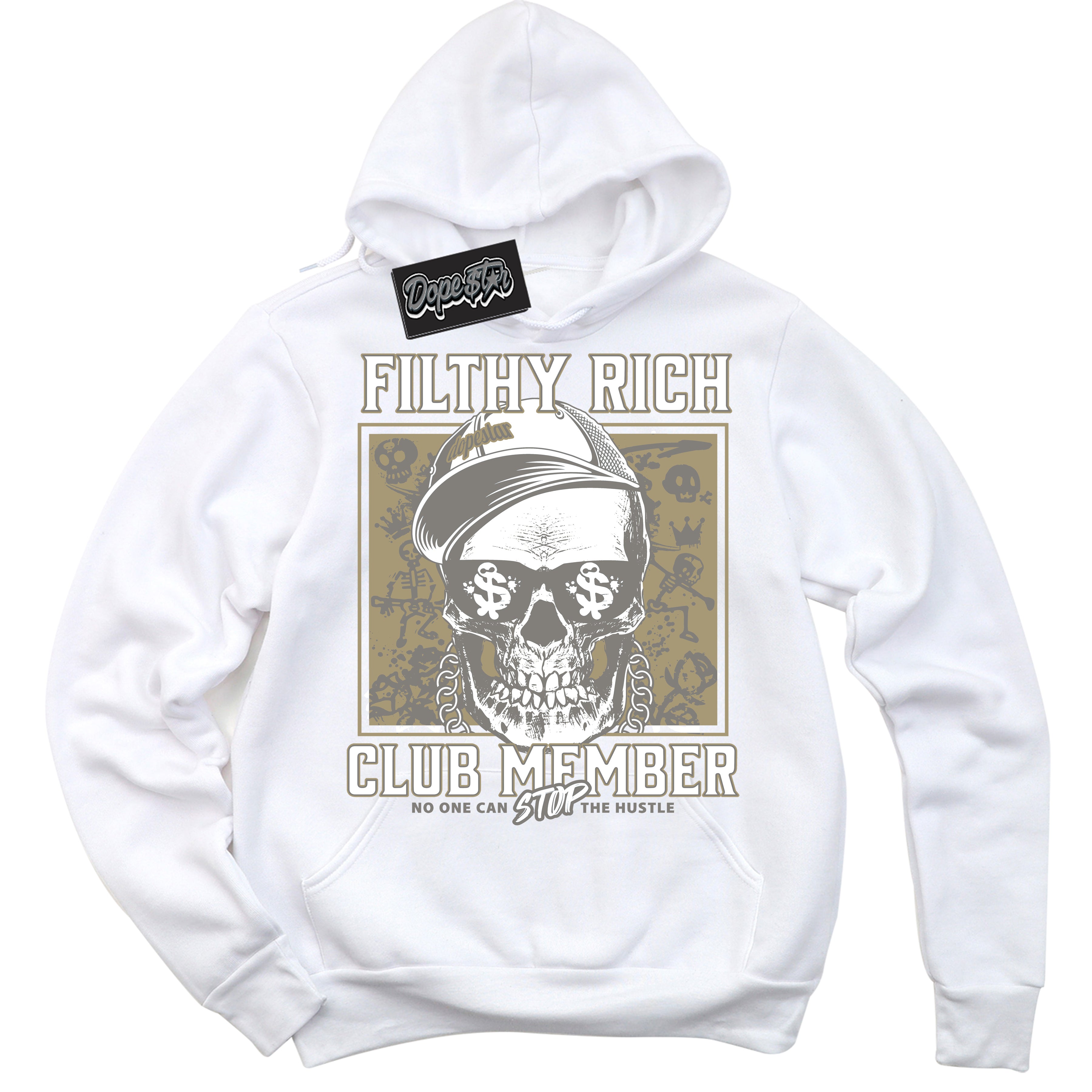Cool White Hoodie with “ Filthy Rich ” design that Perfectly Matches Craft Ivory 13s Sneakers.