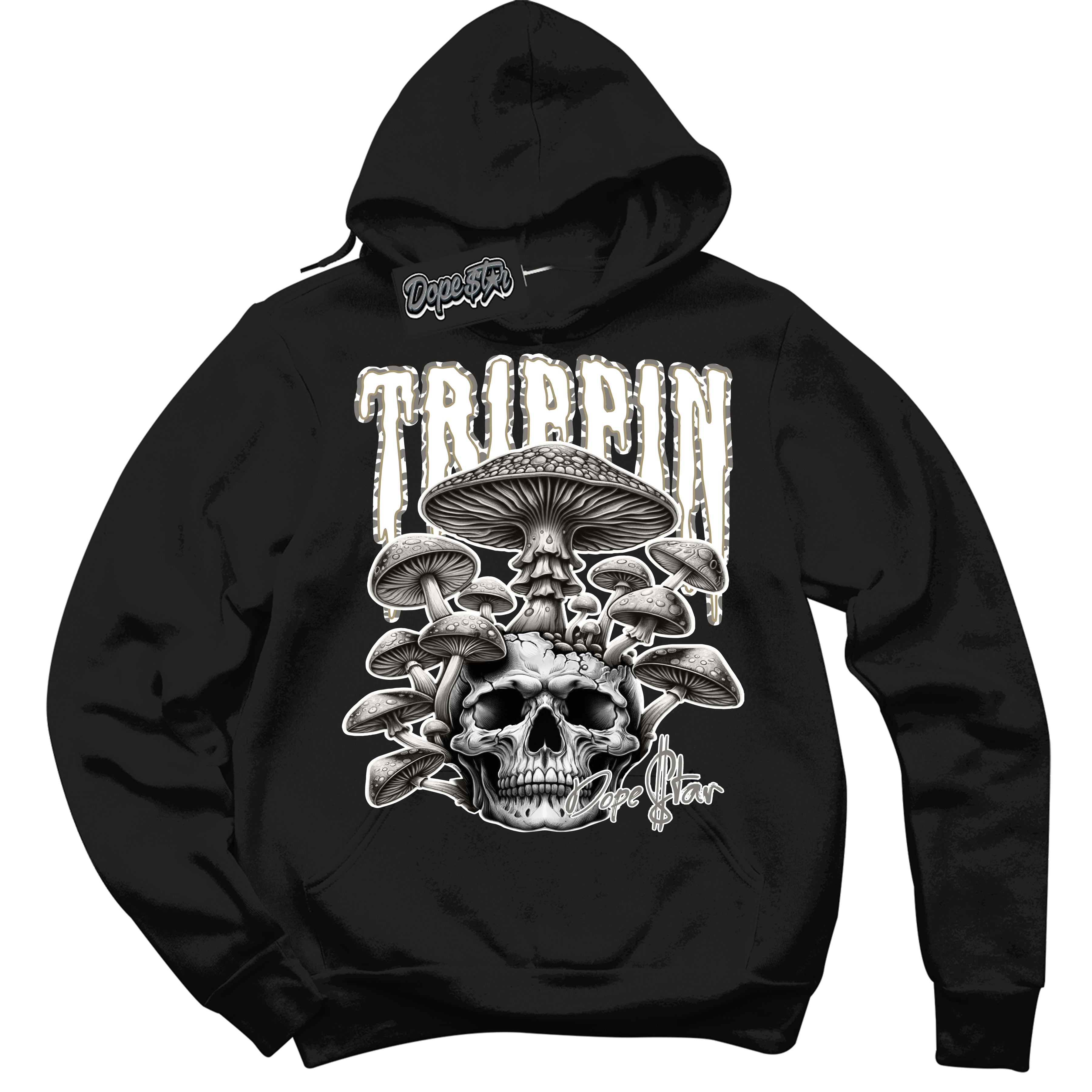 Cool Black Hoodie with “ Trippin” design that Perfectly Matches Craft Ivory 13s Sneakers.