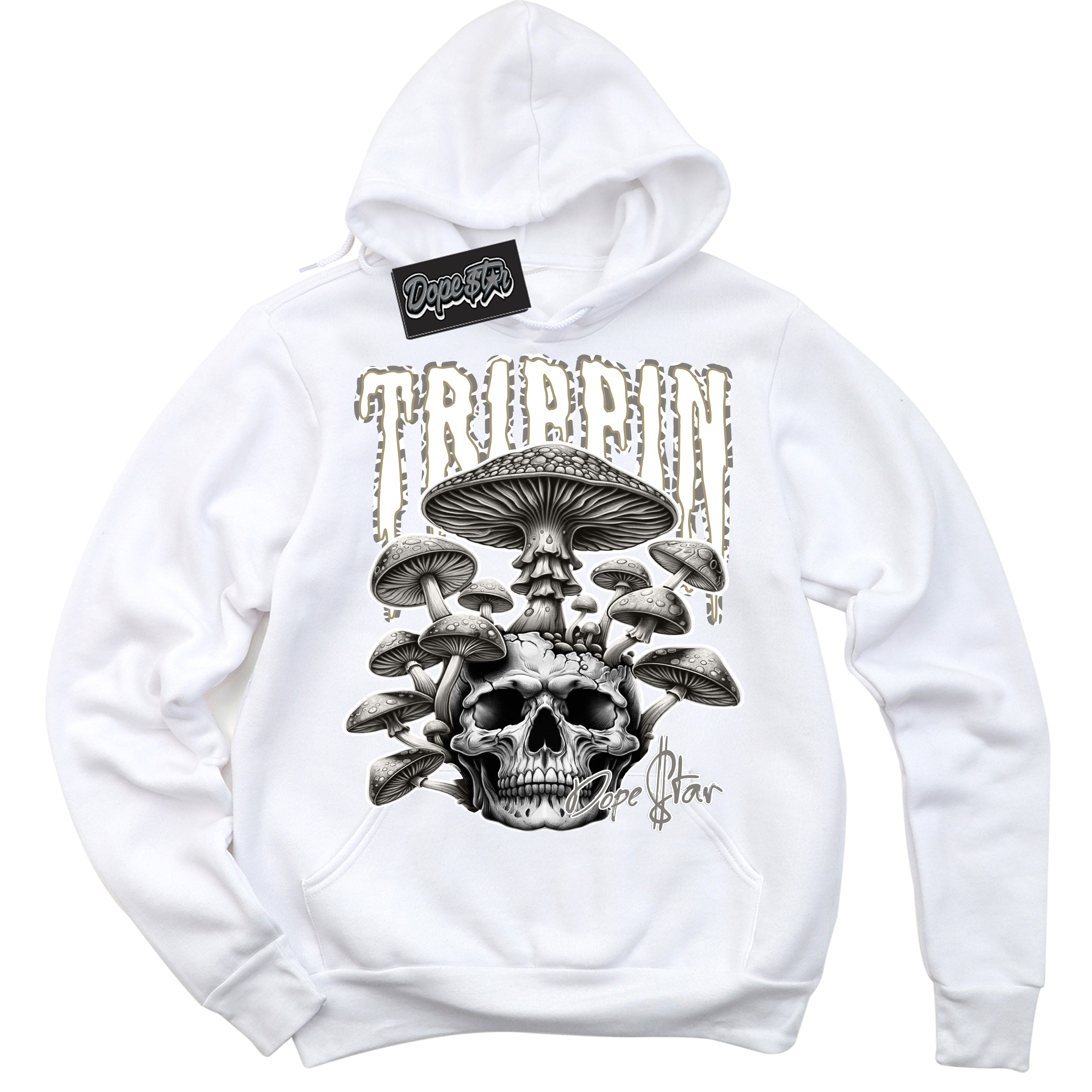Cool White Hoodie with “ Trippin” design that Perfectly Matches Craft Ivory 13s Sneakers.